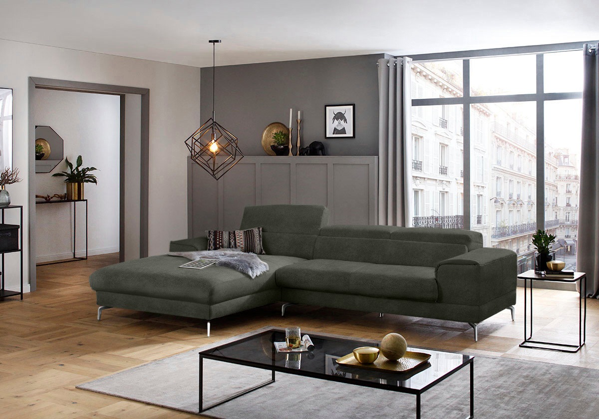 W.SCHILLIG Ecksofa »piedroo, Designsofa mit tollem Sitzkomfort, bequem und elegant, L-Form«, Kopfteilverstellung, wahlweise mit Sitztiefenverstellung, Breite 303cm