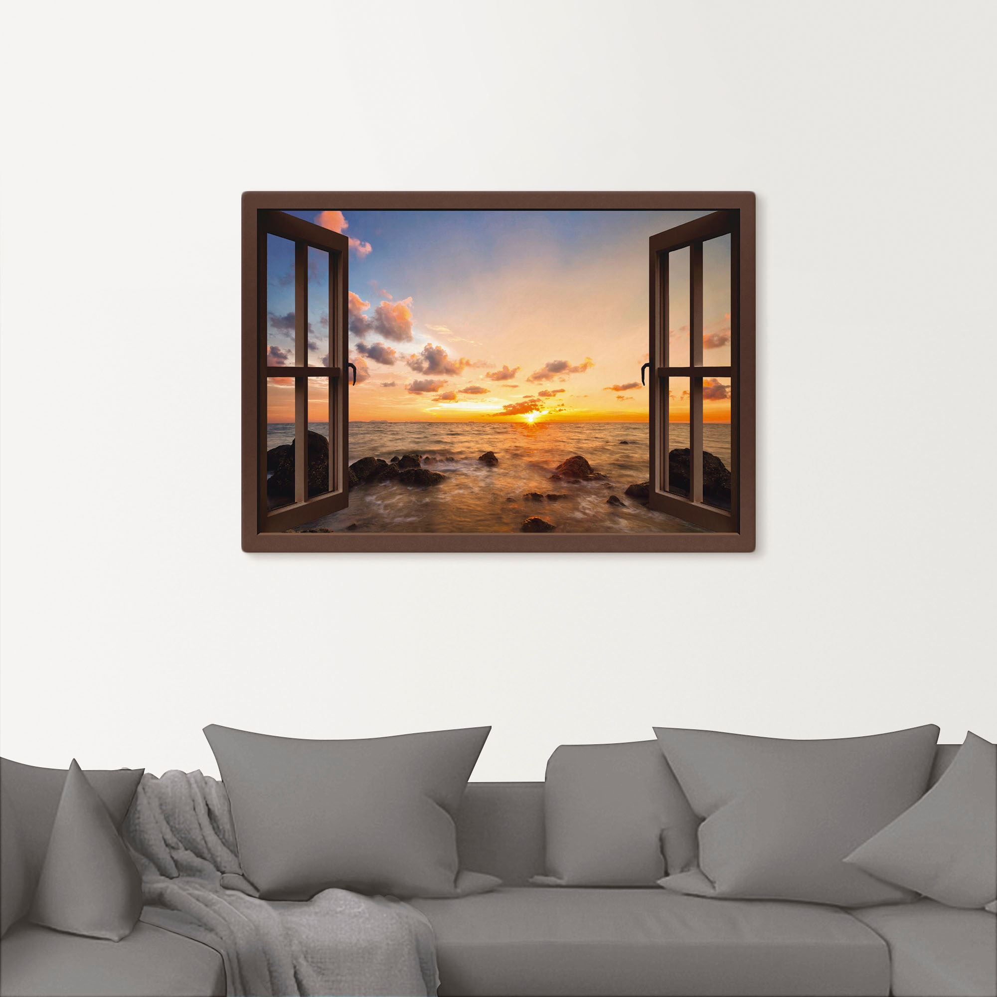 Artland Wandbild »Fensterblick Sonnenuntergang am Meer« Fensterblick 1 Stk. günstig online kaufen