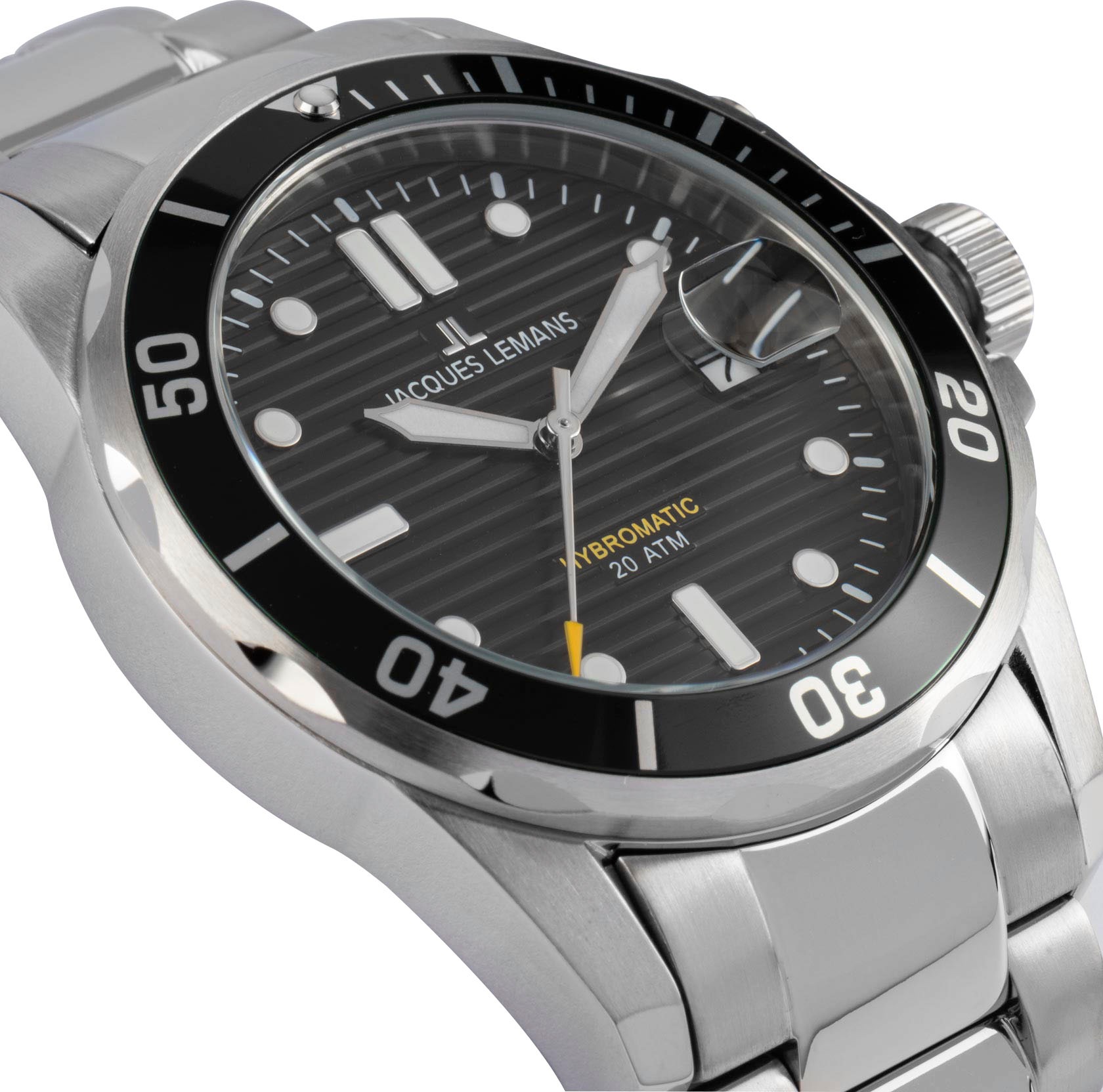 Jacques Lemans Kineticuhr »Hybromatic«, Armbanduhr, Herrenuhr, Edelstahlarmband, analog, Tag