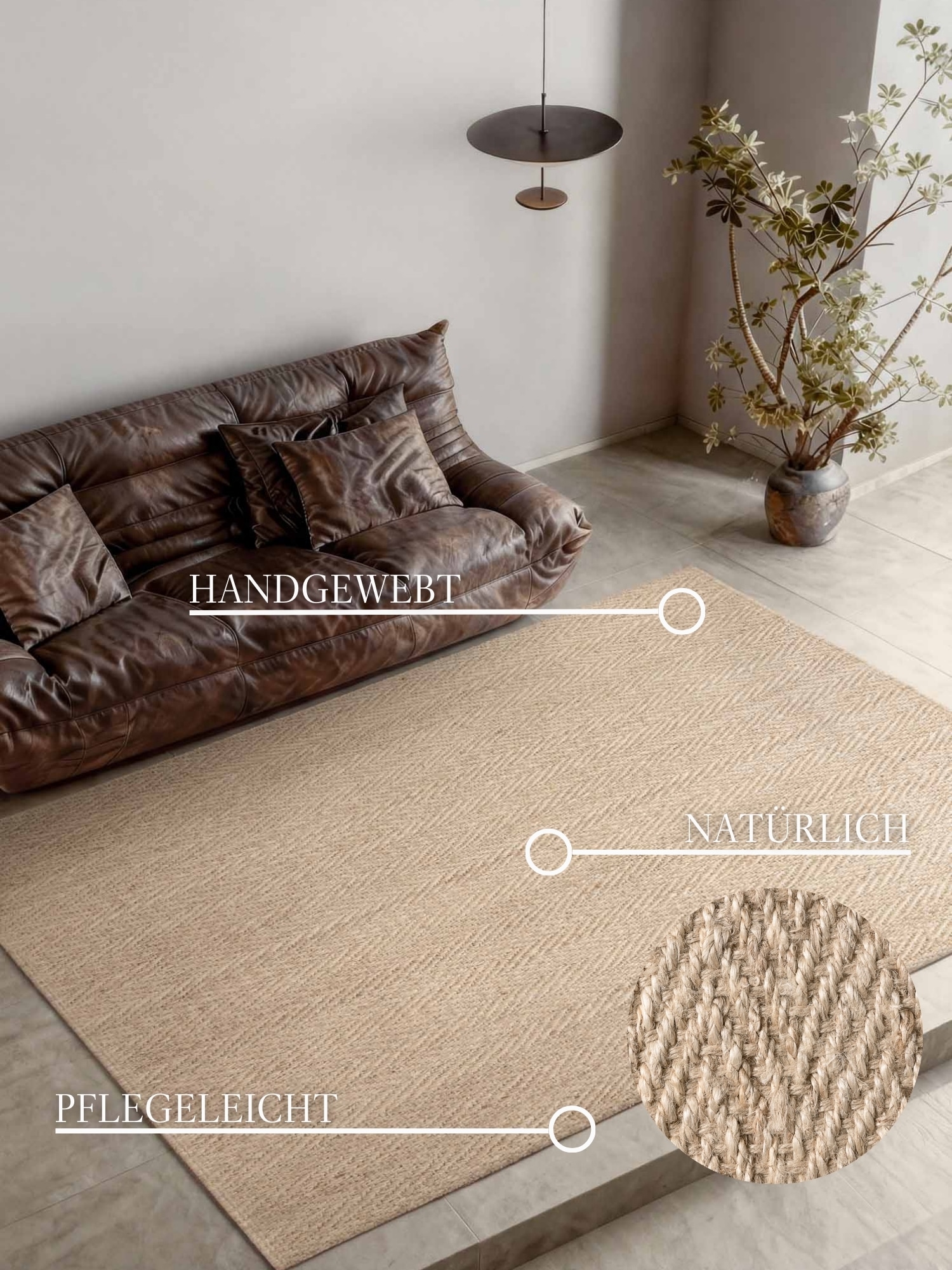 Villeroy & Boch Teppich »Mirabelle« rechteckig 10 mm Höhe Jute, Natur, Wohnzimmer, Esszimmer, Schlafzimmer, Fischgrätendesign