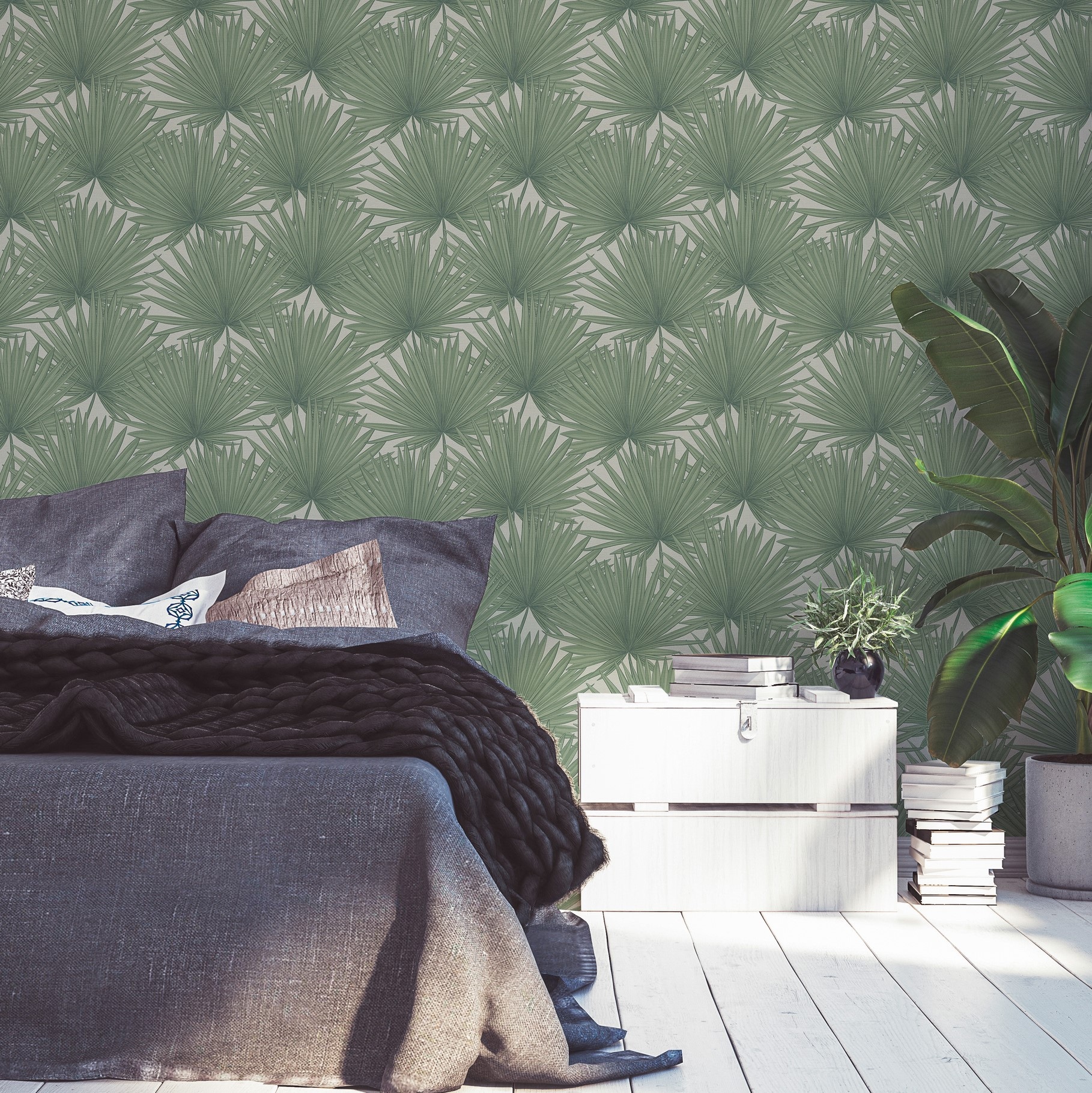 A.S. Création Vliestapete »Antigua Tapete mit Palmenblätter« gemustert | matt | neutral leicht strukturiert Tapete Floral Tapeten Wohnzimmer Schlafzimmer Küche modern Flur Design