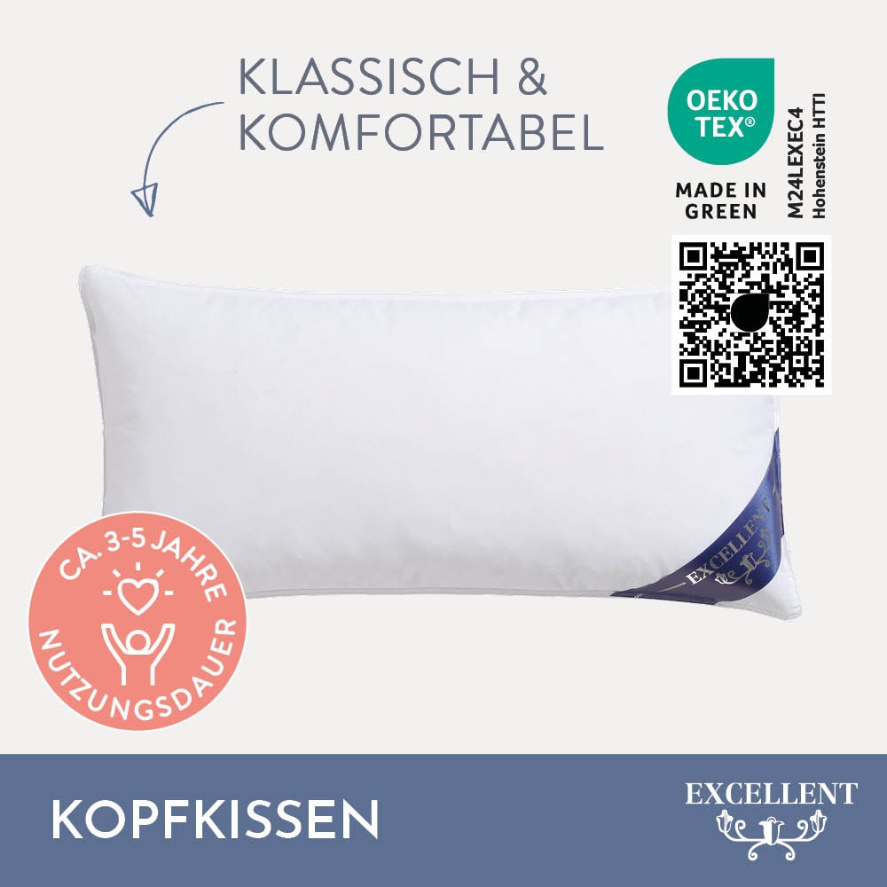 Excellent Federkopfkissen »Zürich, Kopfkissen in 40x80 und 80x80«, Füllung: günstig online kaufen