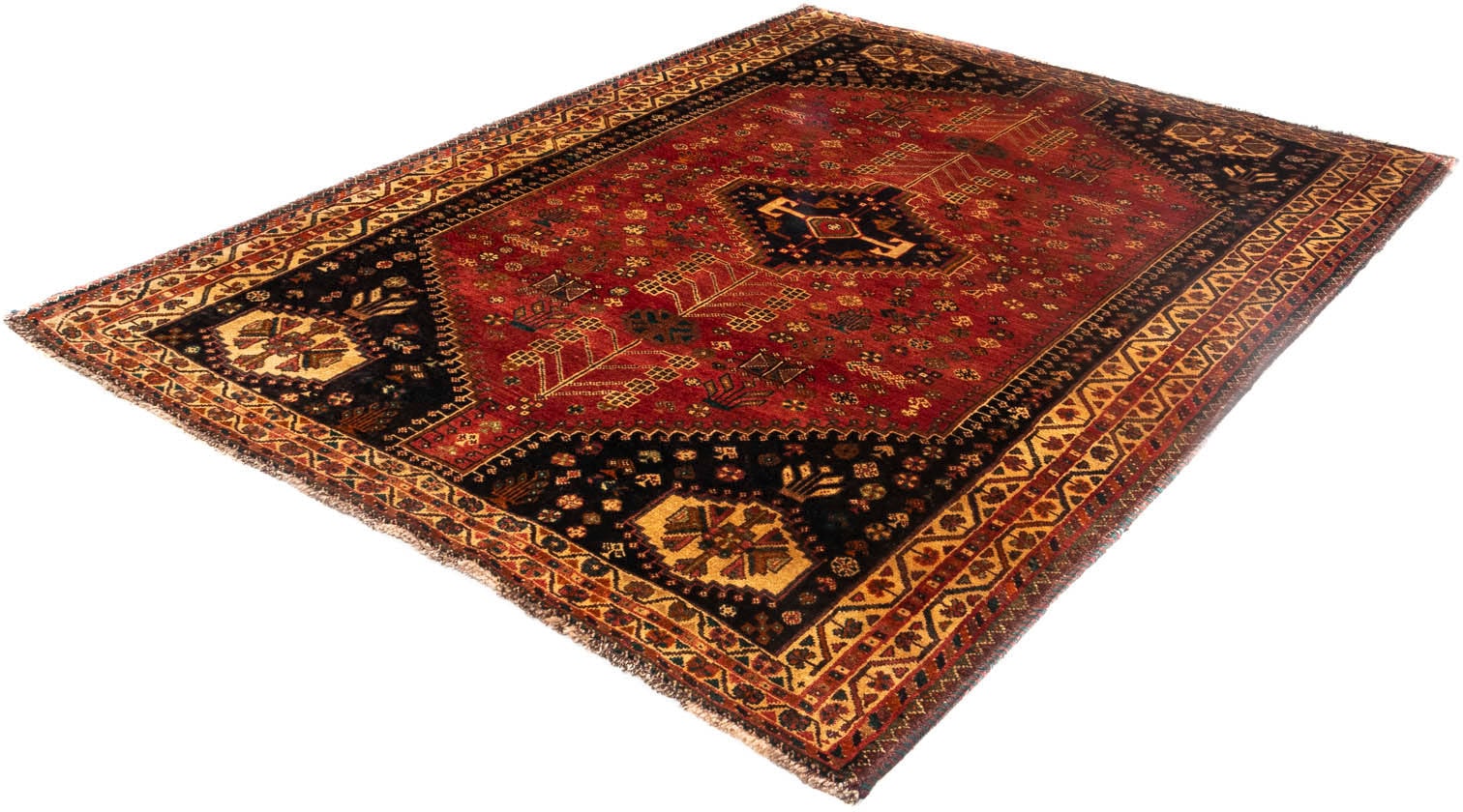 Wollteppich „Shiraz Medaillon 238 x 164 cm“, rechteckig, Handgeknüpft Rost 1 mm B/L: 164 cm x 238 cm – 1 mm