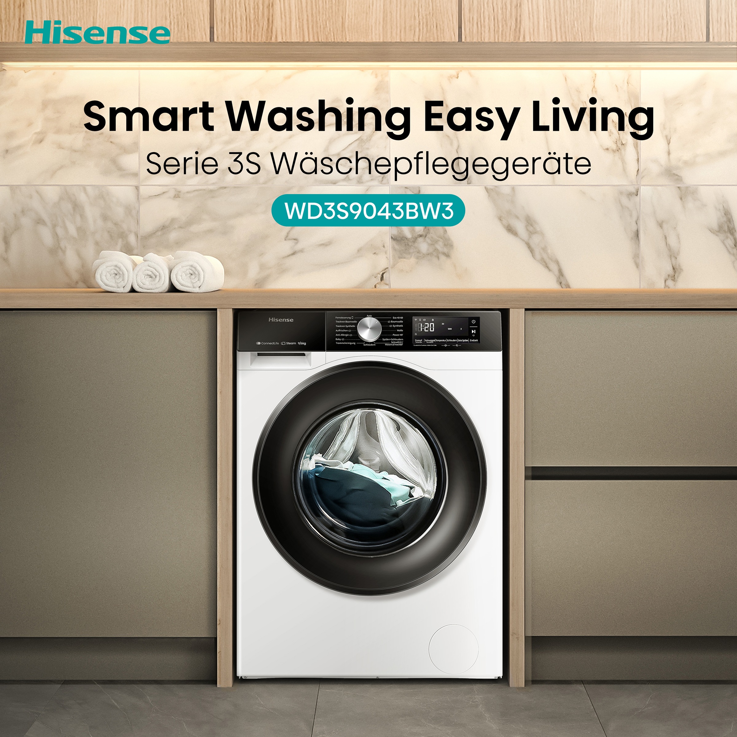 Hisense Waschtrockner »WD3S9043BW3« 3s Serie 9 kg /6 kg 72 dB(A) Waschen & Trocknen in 60 min.