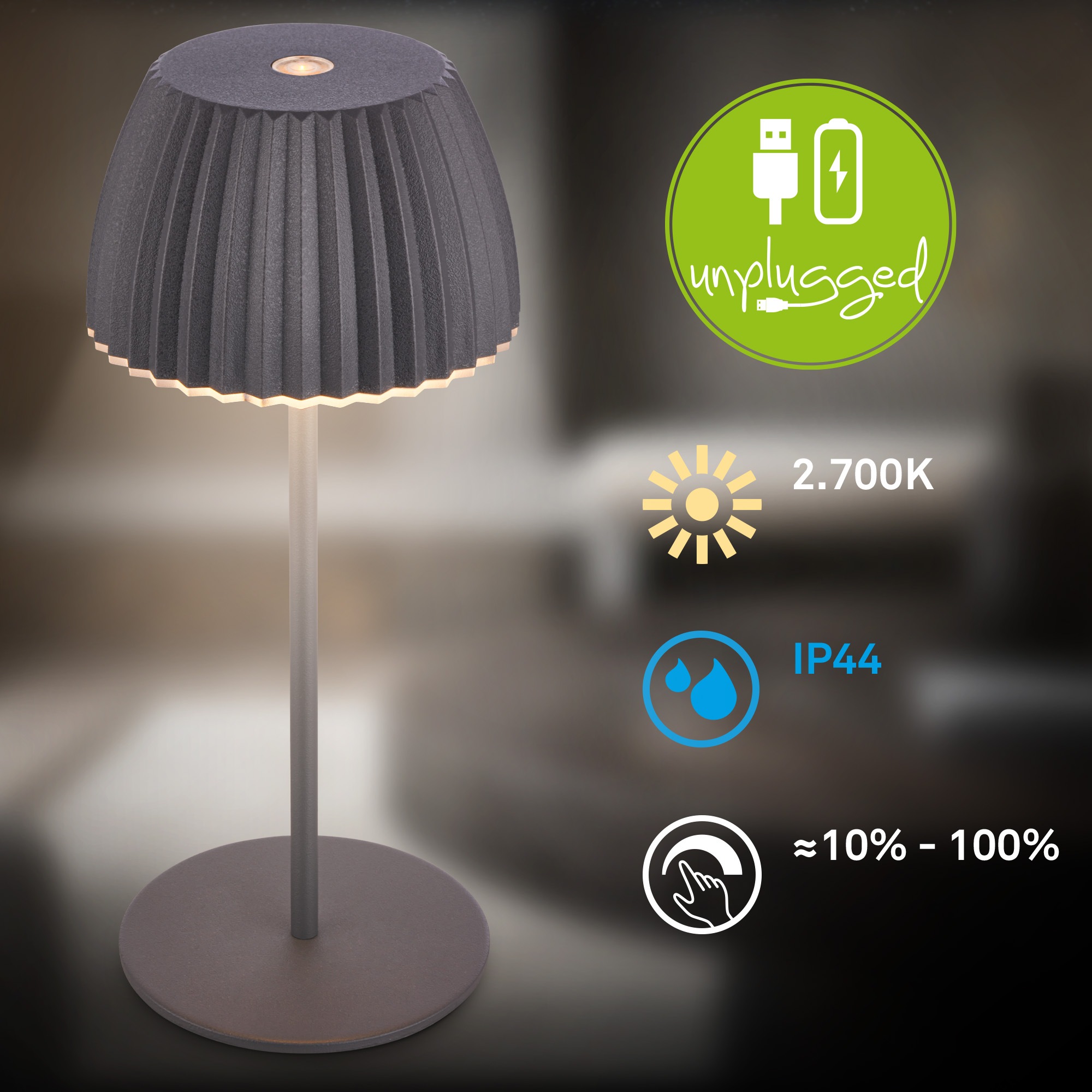 Briloner Leuchten LED Tischleuchte »Akku LED Tischleuchte, mini, anthrazit«
