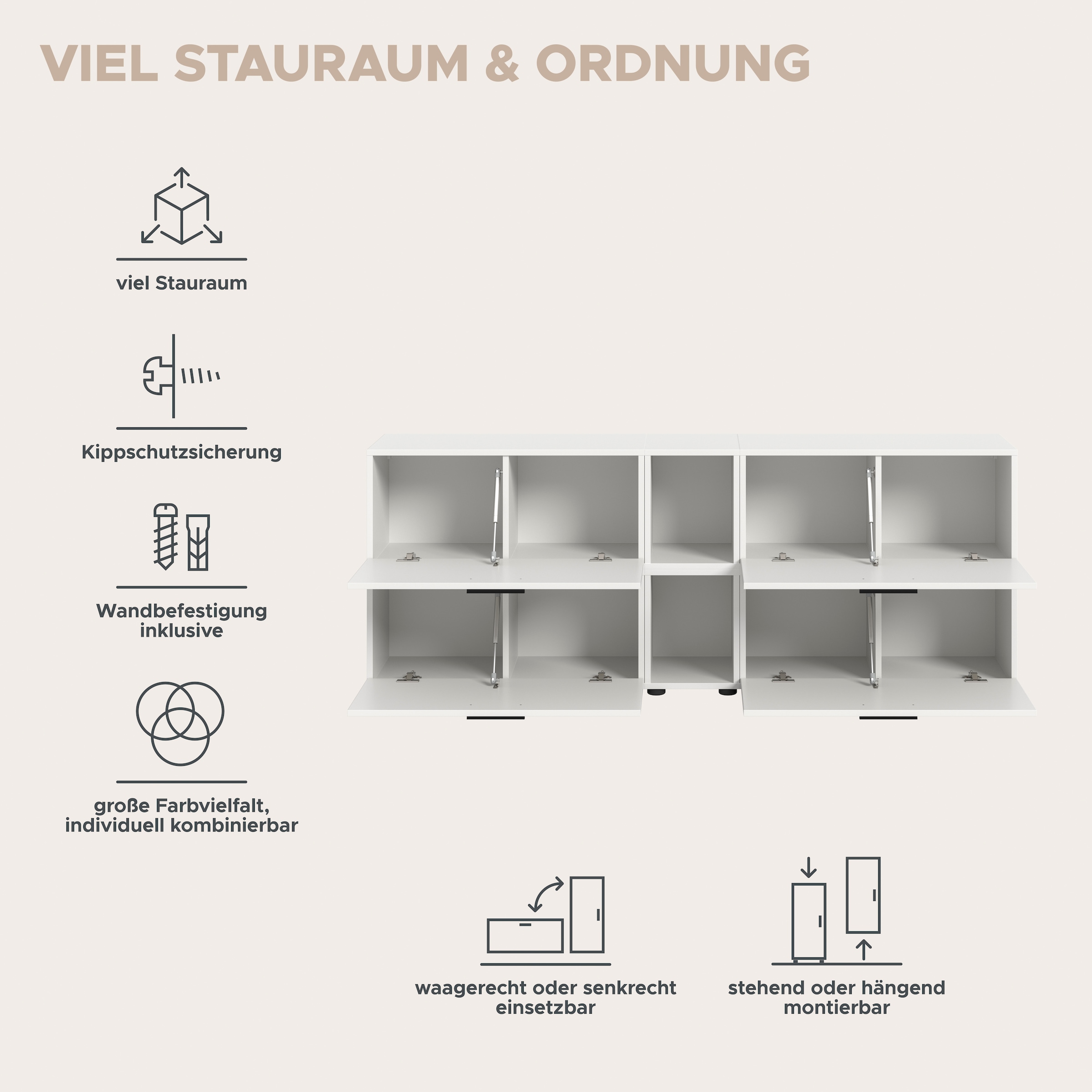 Home affaire Wohnwand »ENESTE, 6-teilig, in verschiedenen Farben, individuell kombinierbar« verschiedenste Kombinationmöglichkeiten, stehend oder hängend, 2 Stk. tlg.
