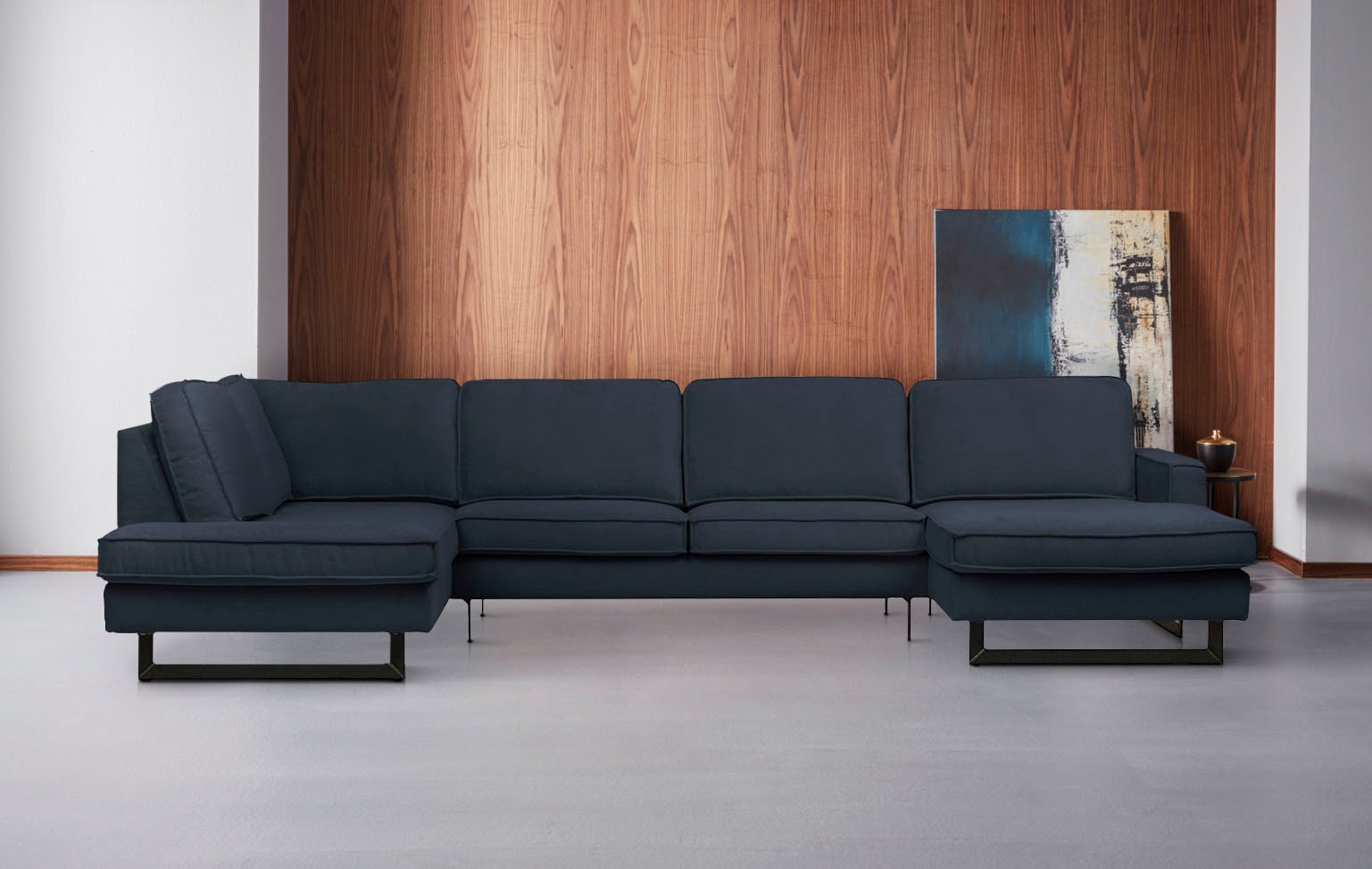 Places of Style Wohnlandschaft »Pinto, 350 cm, U-Form, XXL, mit Ottomanen«, Cord, Chenille, Lederoptik, mit Keder, Metallfüße, Wellenunterfederung