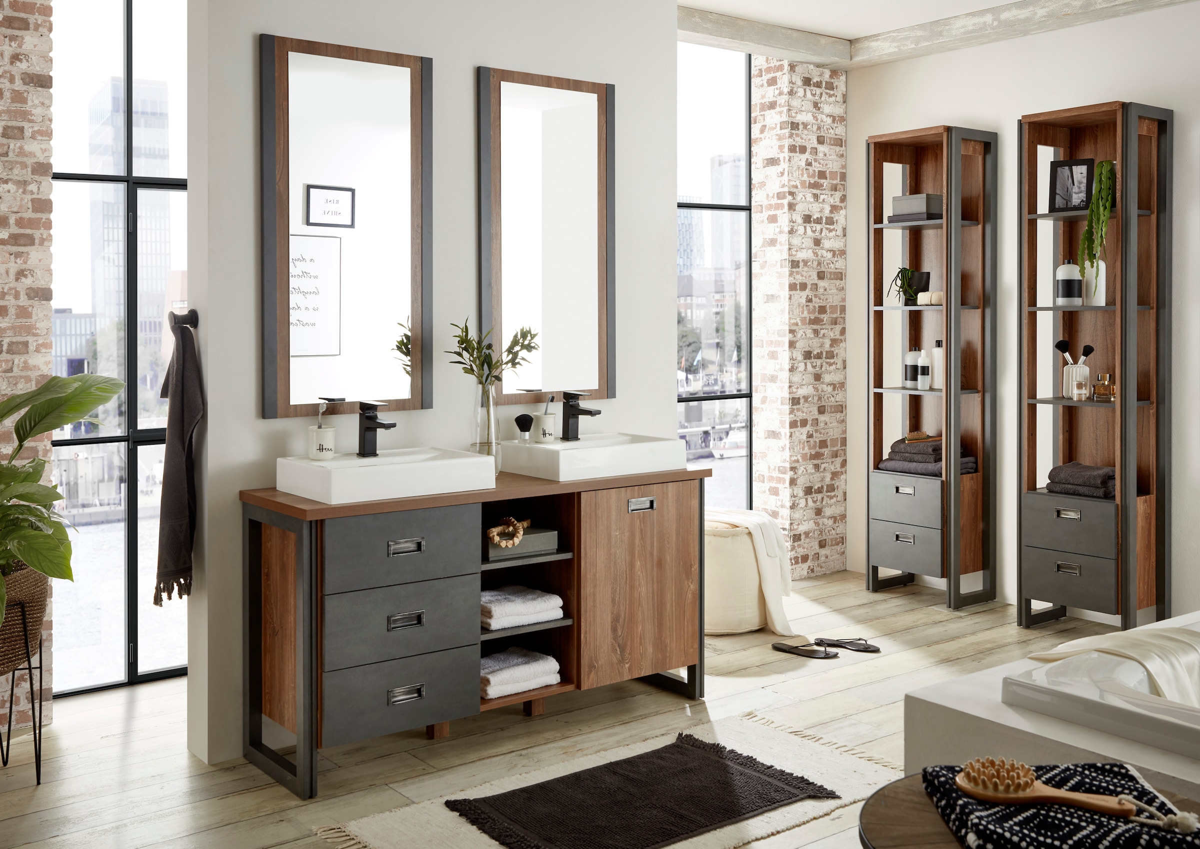 Home affaire Badmöbel-Set »Detroit, Bad im Industrialdesign, 3-teiliges Bad günstig online kaufen