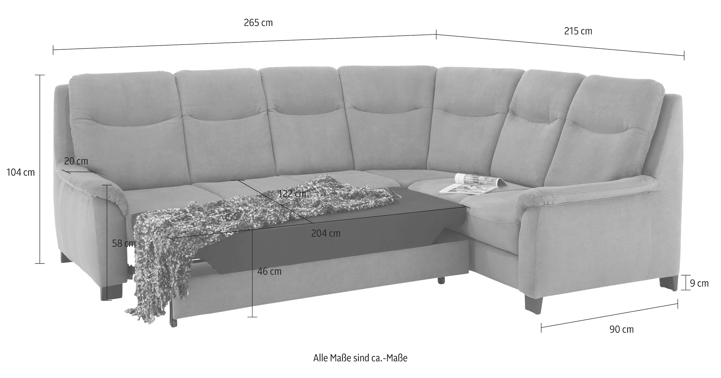 Home affaire Ecksofa »Boccaccio L-Form«, mit Federkern, incl. Kopfteilverstellung, wahlweise Bettfunktion