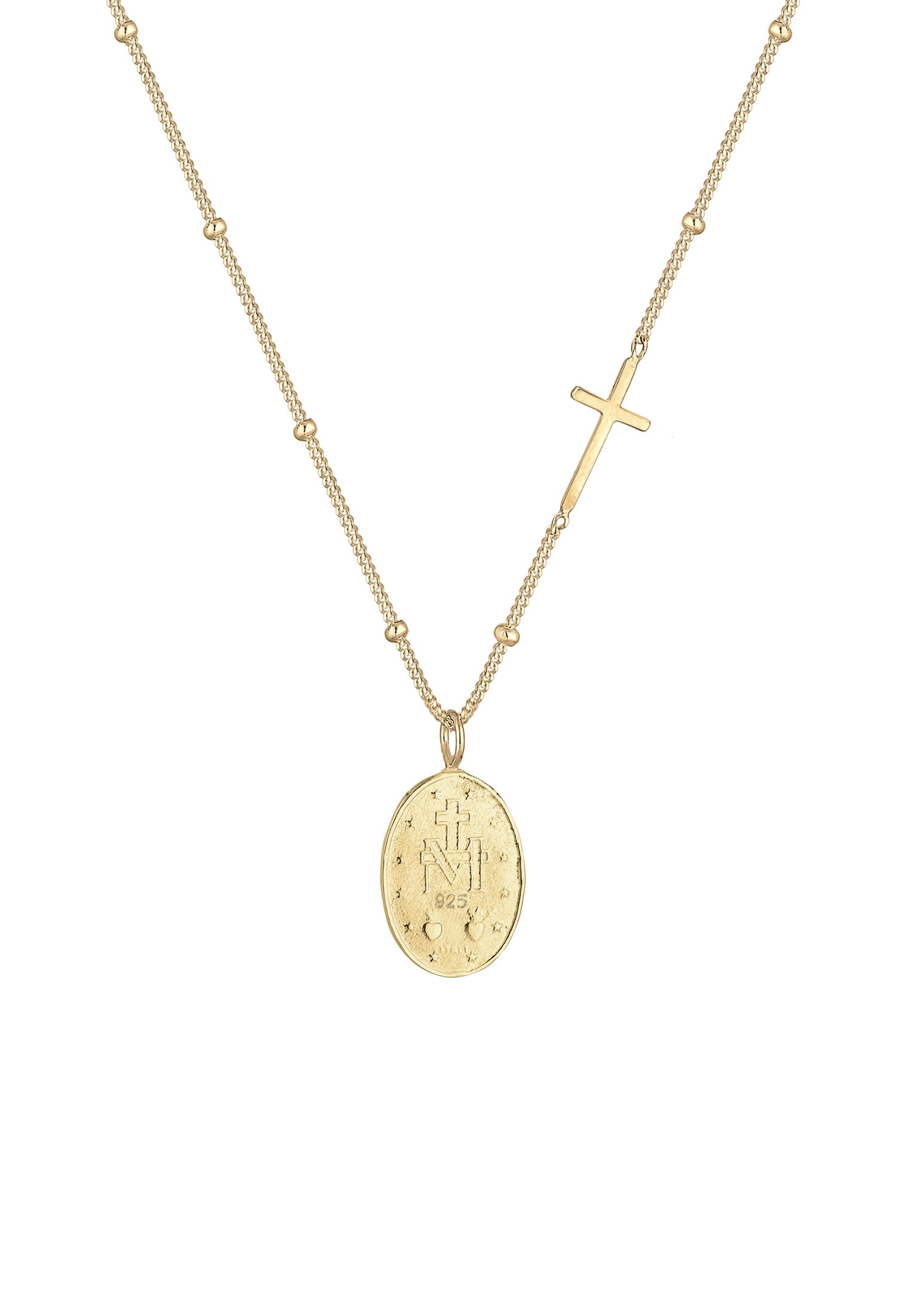 Elli Kette mit Anhänger »Kugelkette Kreuz Marienbild 925 Sterling Silber«