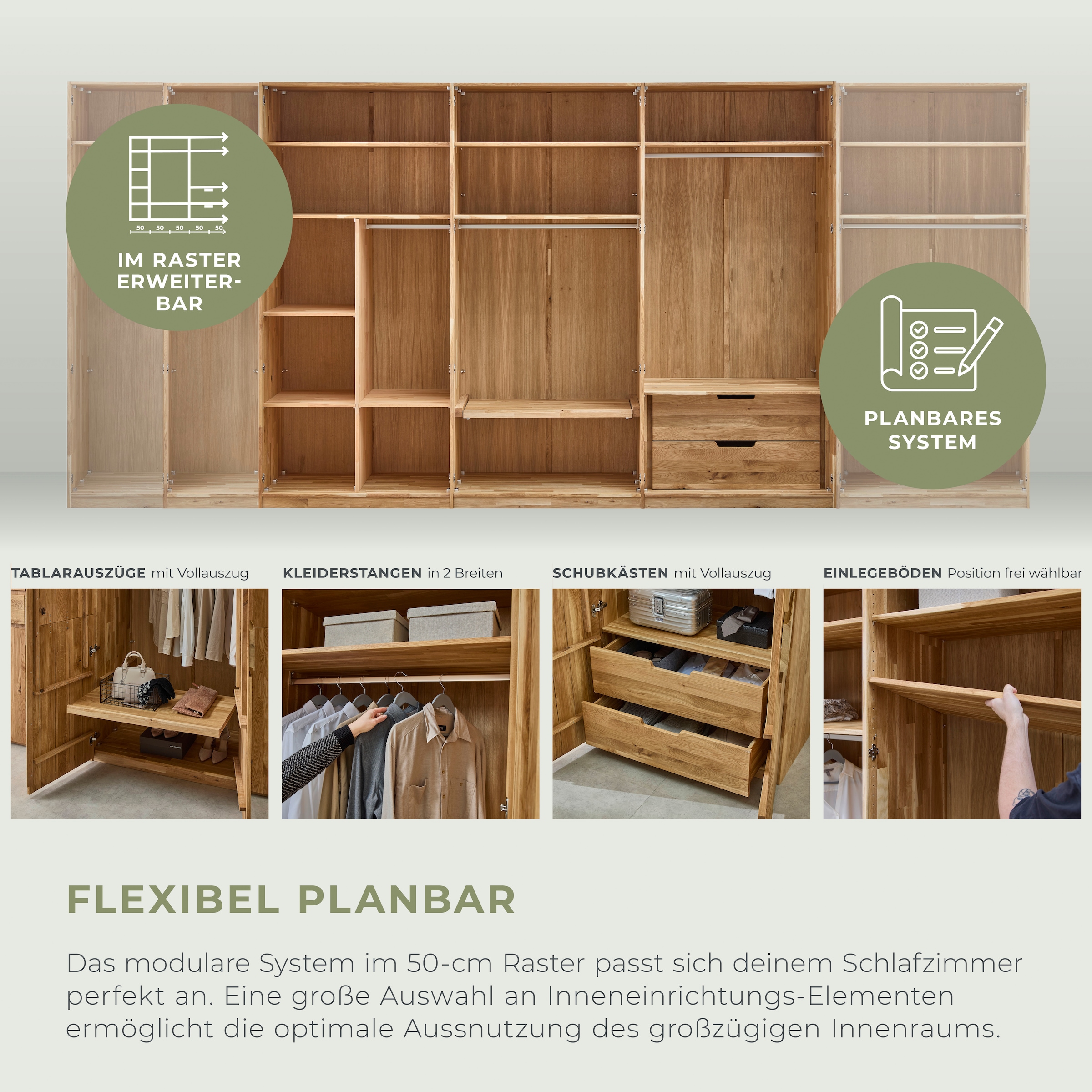 Home affaire Kleiderschrank »Ambroise aus Wildeiche, erhältlich in verschiedenen Breiten« Massivholz-Kleiderschrank, im 50 cm Raster planbar