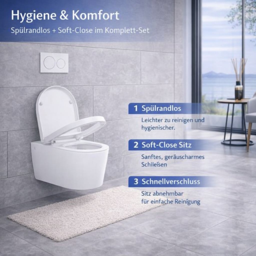 welltime Tiefspül-WC »Vigo« spülrandlose Toilette aus Sanitärkeramik, inkl. WC-Sitz mit Softclose