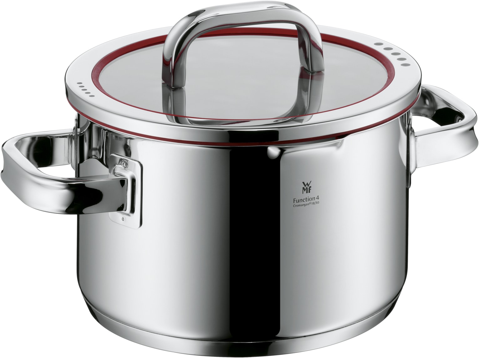 WMF Topf-Set »Function 4, Glasdeckel mit 4 Abgießfunktionen, poliert, unbeschichtet« 1x Bratentopf 20cm, 3x Fleischtopf 16/20/24cm, 1x Stielkasserolle 16cm,  Cromargan® Edelstahl Rostfrei 18/10