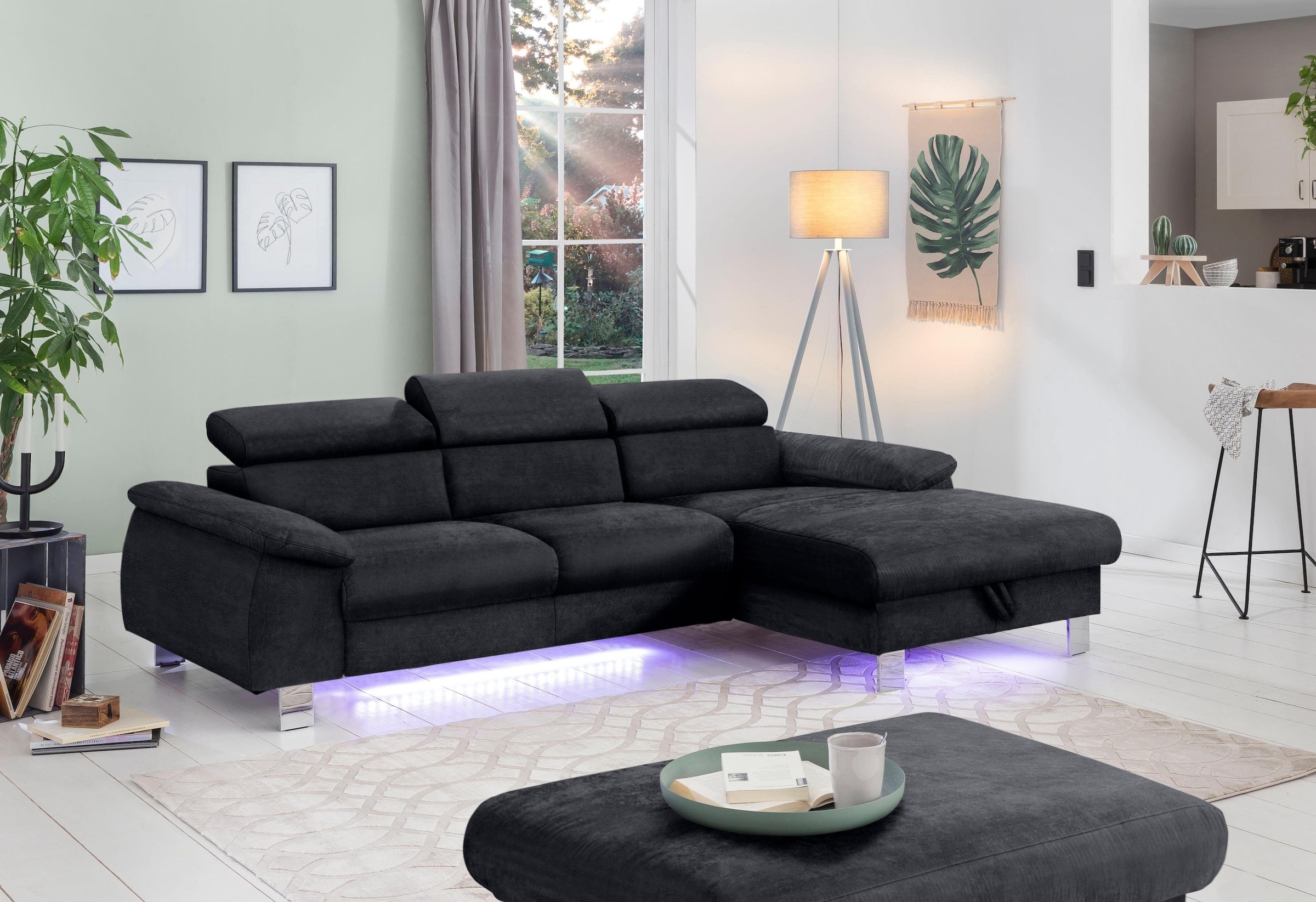 COTTA Ecksofa Komaris, Ecksofa, wahlweise mit RGB-LED-Beleuchtung und Bettf günstig online kaufen