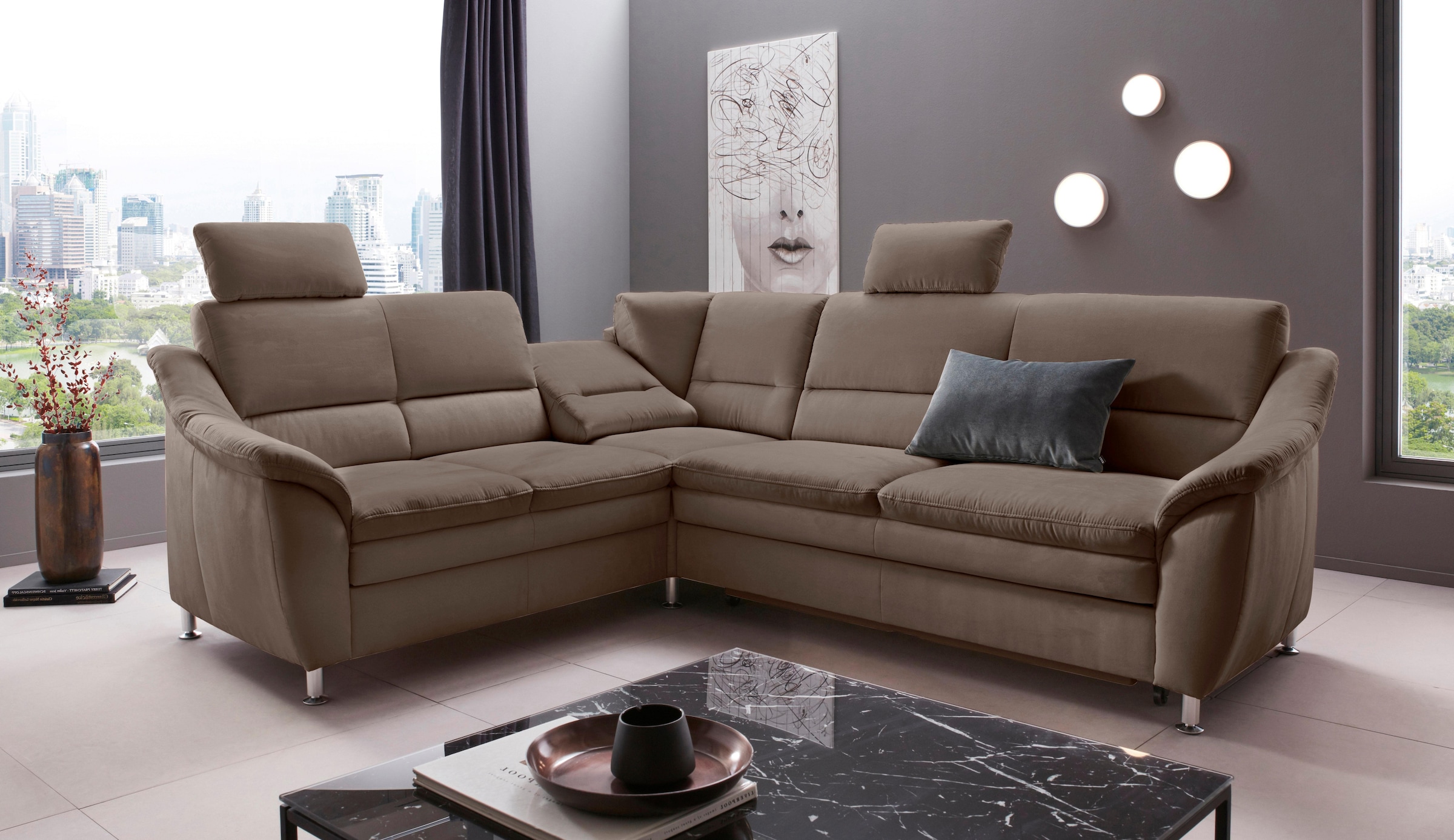 PLACES OF STYLE Ecksofa »Cardoso L-Form« Federkern, wahlweise mit Bett, Schubkasten, teilweise Relaxfunktion