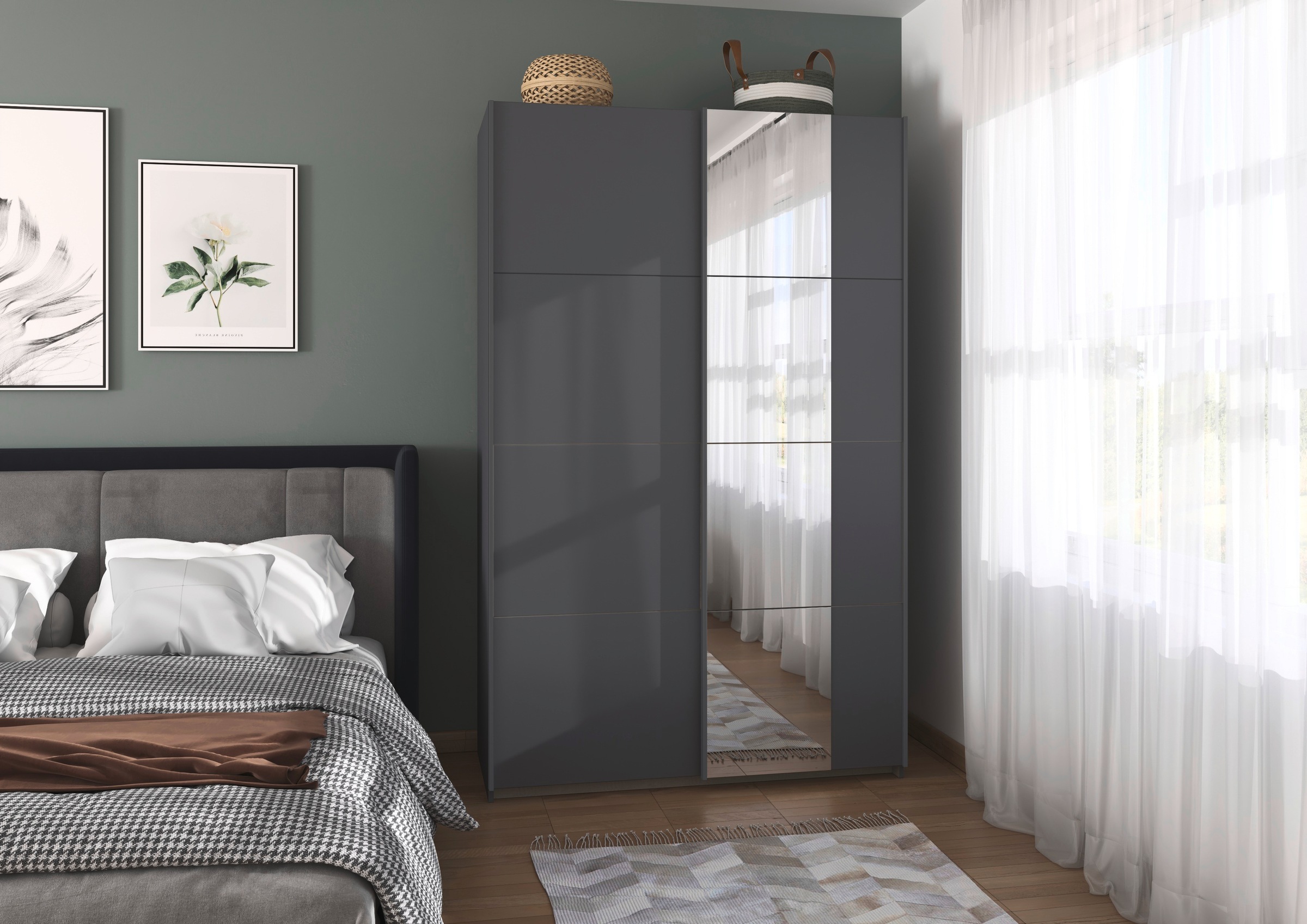 rauch Schwebetürenschrank »Kleiderschrank Schrank Garderobe Schlafzimmerschrank OXFORD«, (in 3 verschiedenen Ausstattungen BASIC/CLASSIC/PREMIUM), mit Griffleisten aus Metall, auch für kleinere Räume MADE IN GERMANY