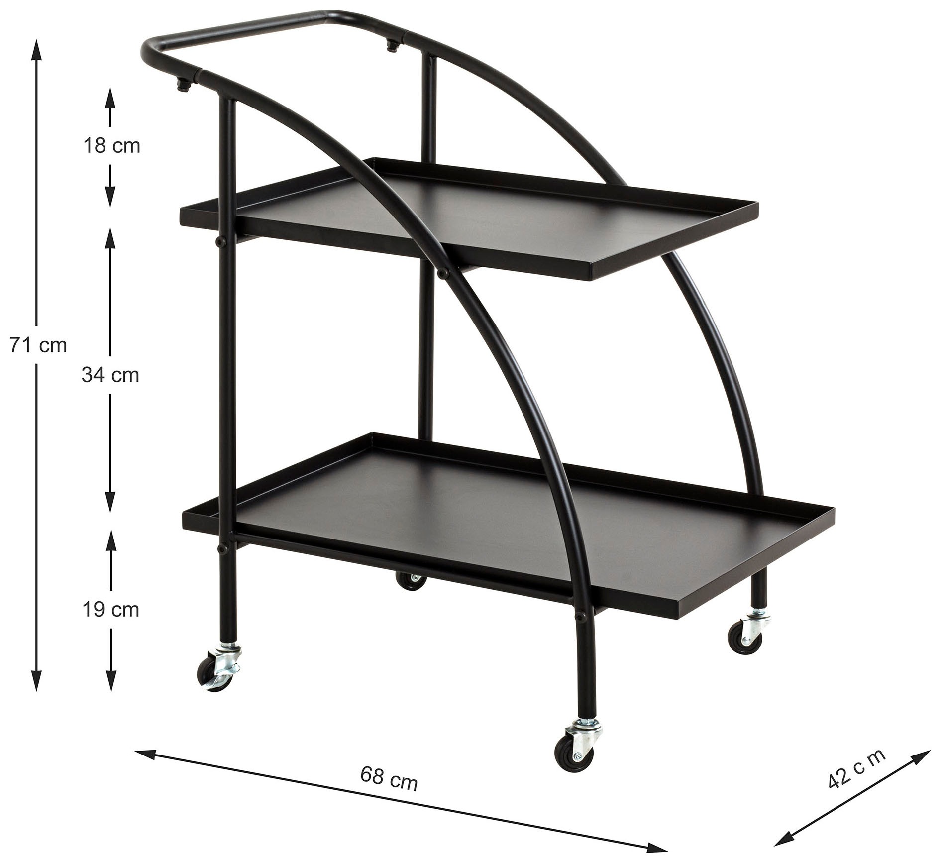 HAKU Servierwagen »Dinett, Kaffeetisch, Küchenwagen, Serviertisch, Teewagen, Trolley« 1 Stk. tlg. rechteckig - aus Metall Schwarz B/T/H 68/42/71 cm