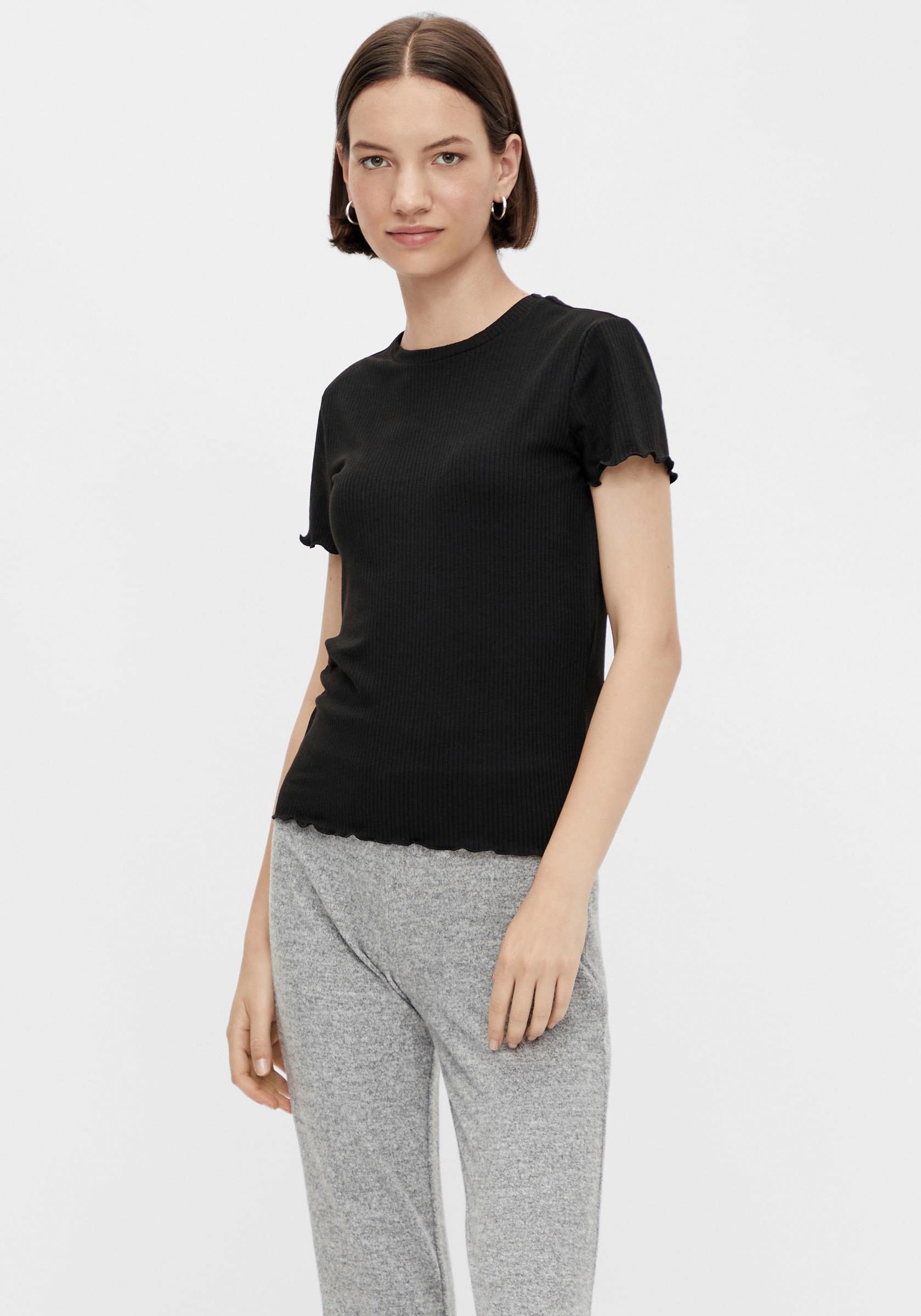 pieces Kurzarmshirt »PCNICCA SS O-NECK  TOP KAC BFD« Viskosemischung, slim fit