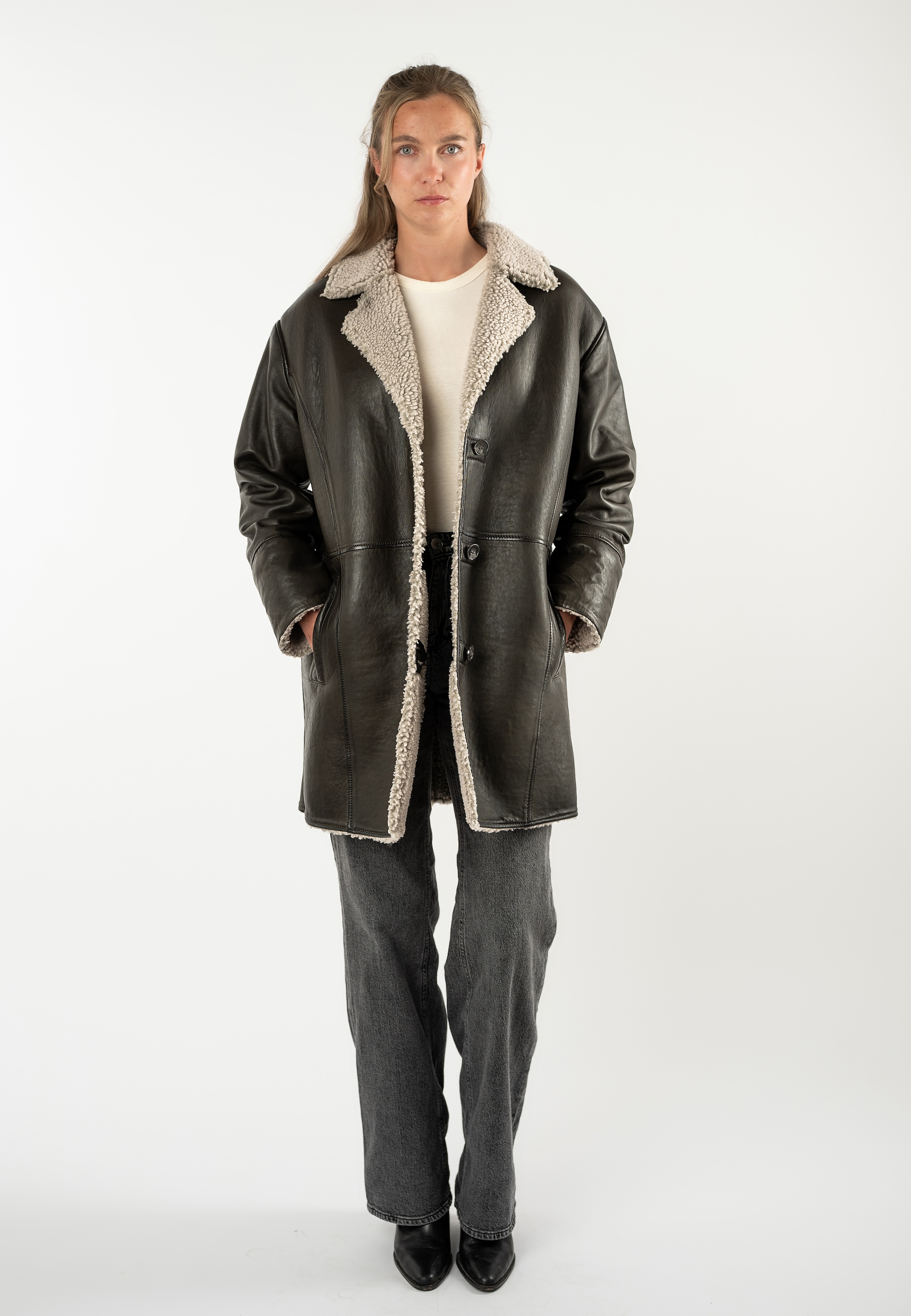 Mauritius Ledermantel »MWYuki OS« mit Teddyfellkragen, Oversize Fit