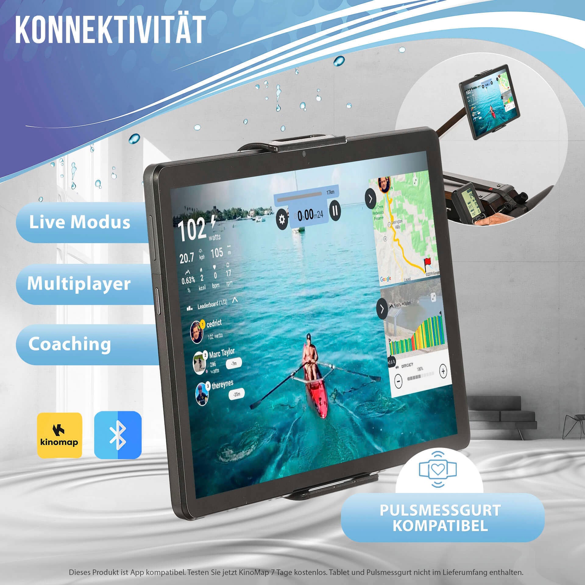 Christopeit Sport® Rudergerät »Bambus-Wasserrudergerät Hudson«, Kinomap-App kompatibel