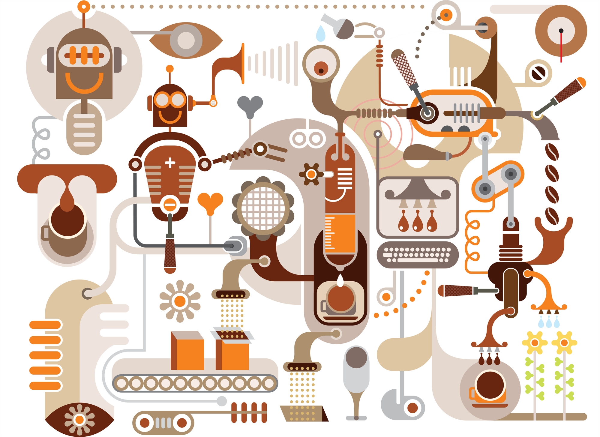 A.S. Création Vliestapete »Retro Fototapete Kaffeeroboter Braun Orange« matt strukturiert