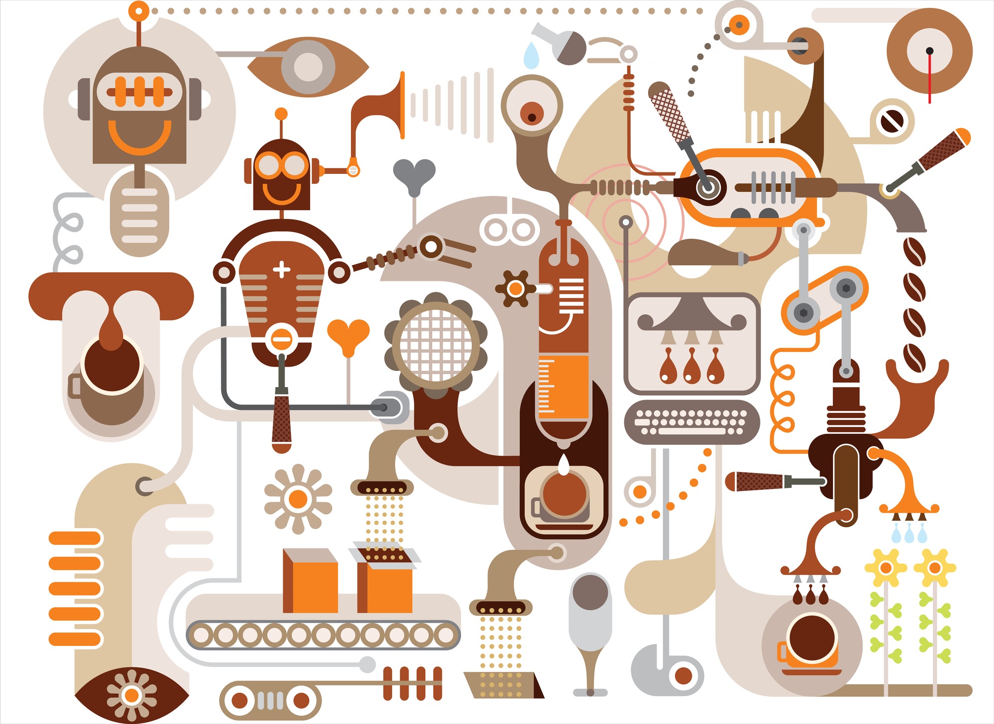 A.S. Création Vliestapete »Retro Fototapete Kaffeeroboter Braun Orange« mat günstig online kaufen