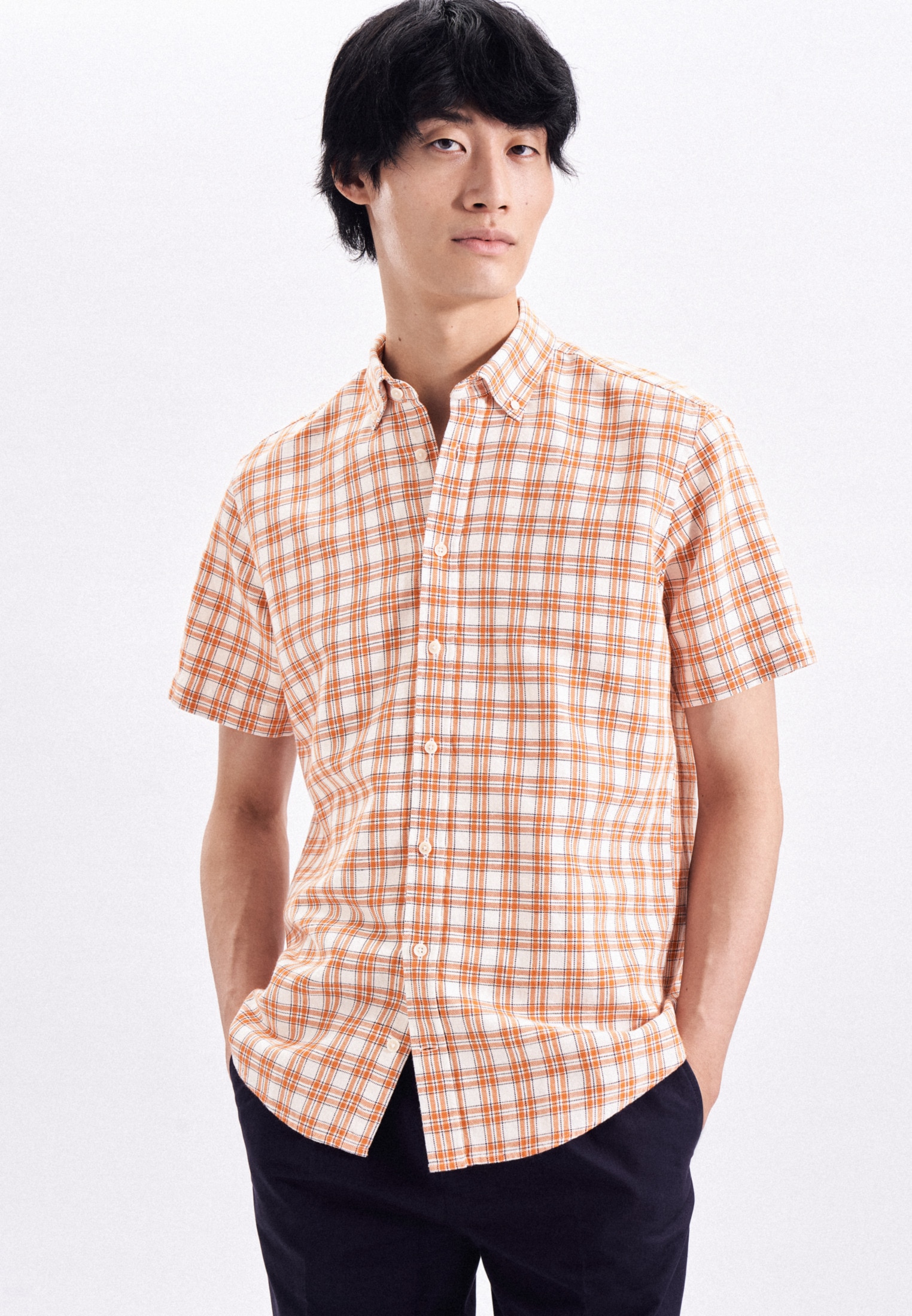 seidensticker Businesshemd »Schwarze Rose«, Regular Kurzarm Button-Down-Kragen Karo