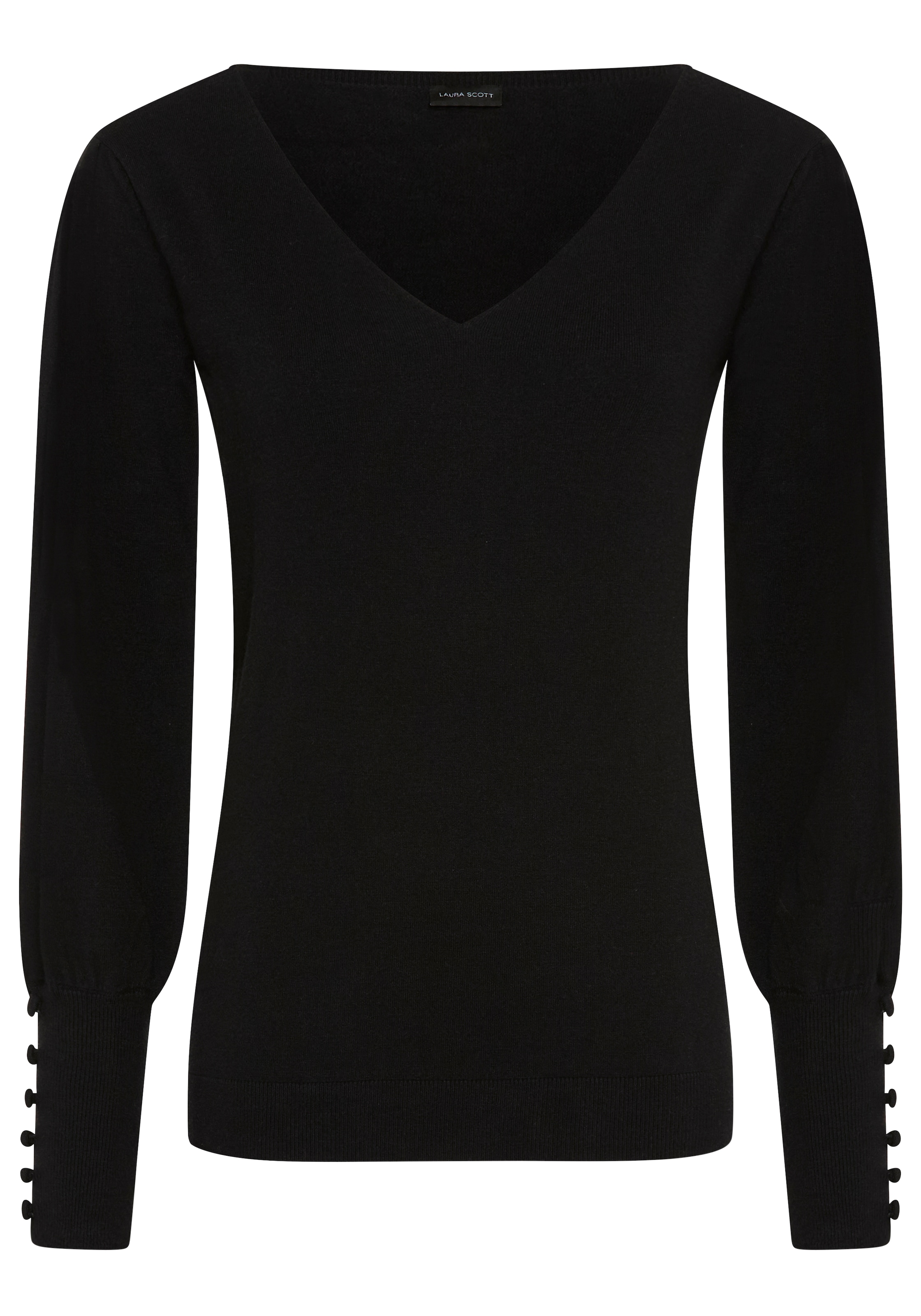 Laura Scott V-Ausschnitt-Pullover mit süßer Knopfleiste am Ärmel