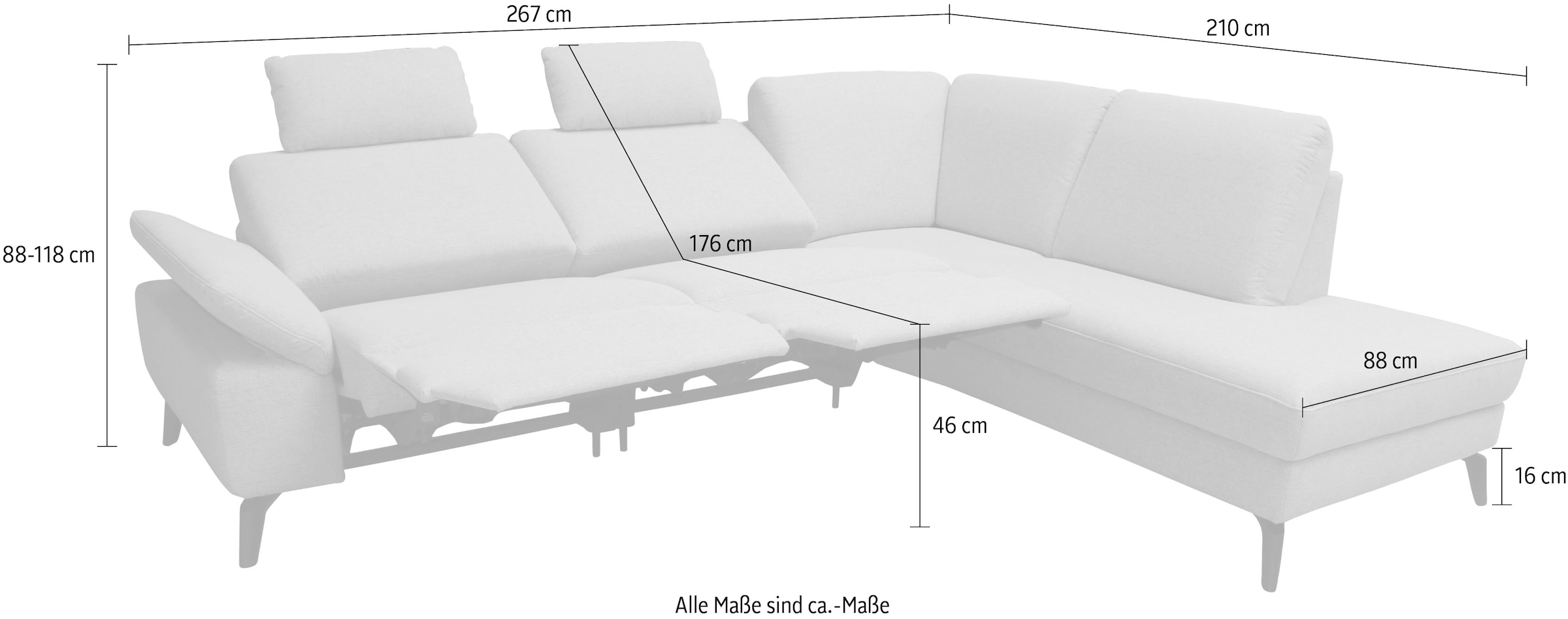 alina Ecksofa, inkl. Kopfstützen, wahlweise mit Relaxfunktion, Breite: 267 cm