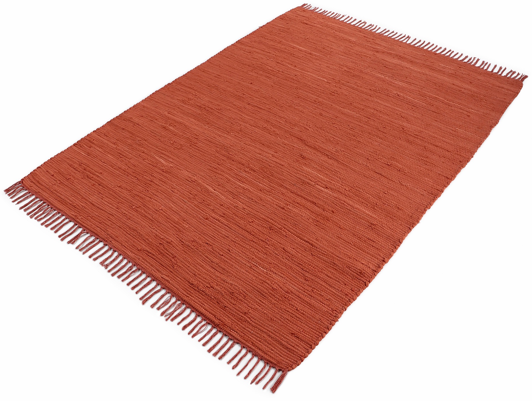 carpetfine Teppich »Kelim Chindi uni«, rechteckig, 5 mm Höhe, Wendeteppich, reine Baumwolle, handgewebt, Uni-Farben, mit Fransen