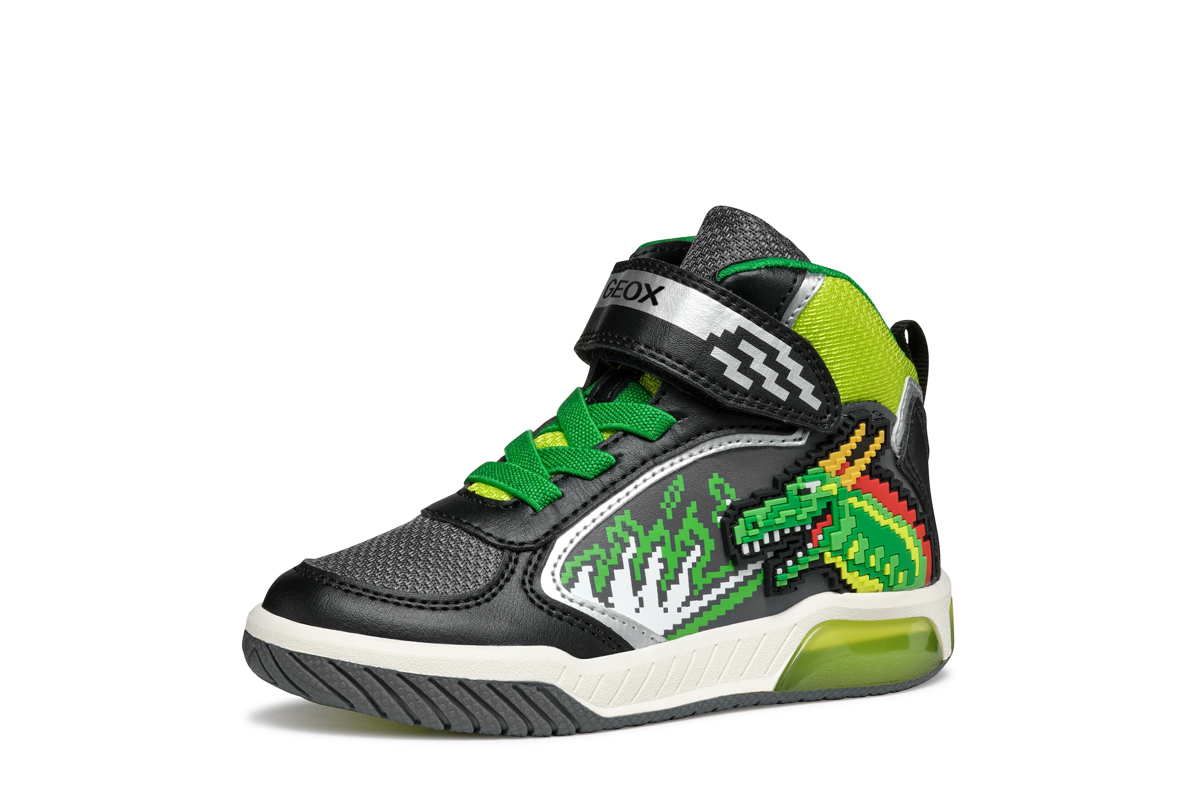 Geox Sneaker »J INEK BOY_Blinkschuh«, Schnürboots mit cooler Blinkfunktion, Größenschablone zum Download