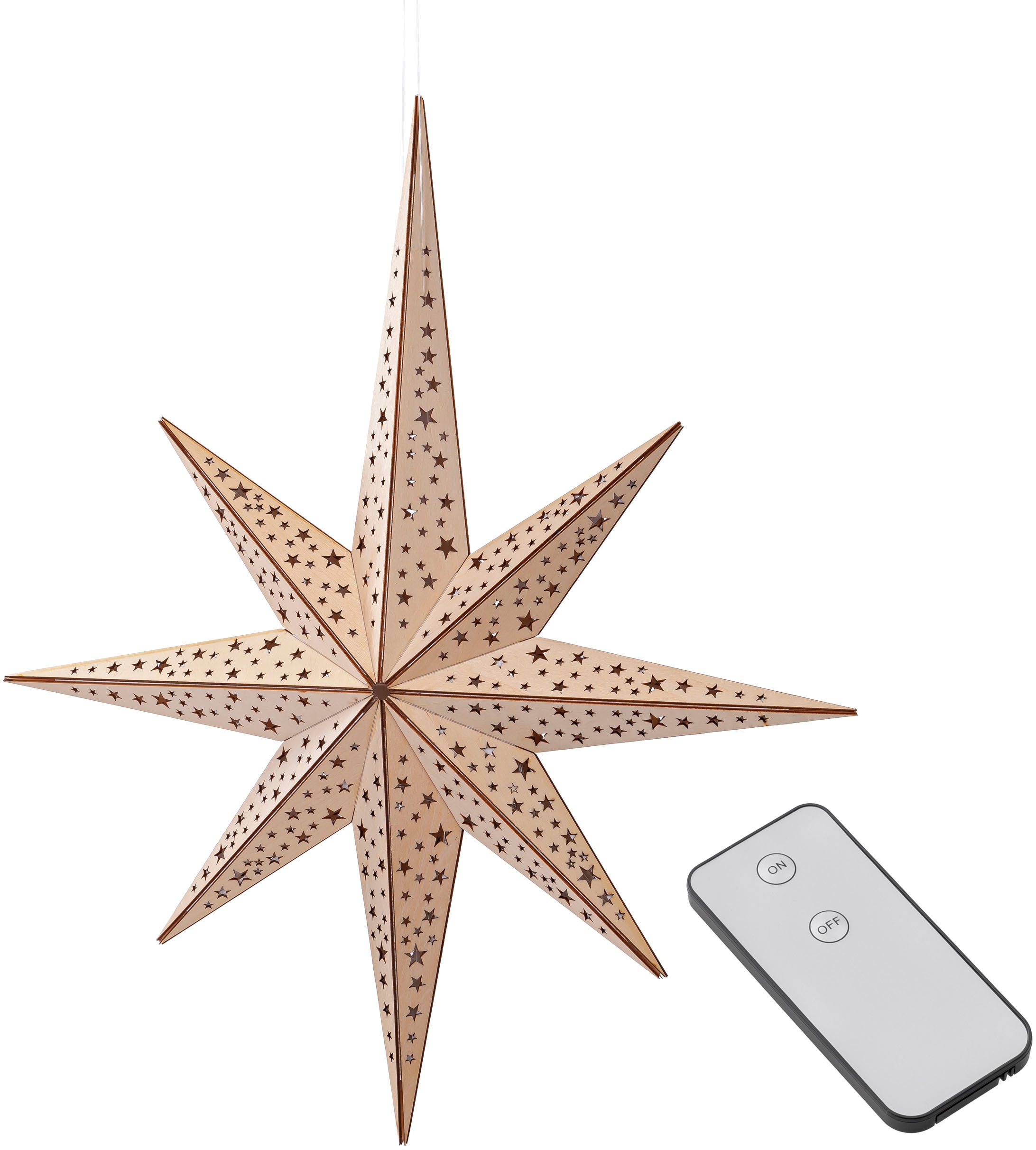 IC Winterworld LED Stern »Holzdeko mit Sternenmuster, Weihnachtsdeko, Dekostern, Batteriebetrieb« 1 Stk. Warmweiß Weihnachtsstern, Dekoobjet aus Holz, Ø ca. 52 cm, Holzstern