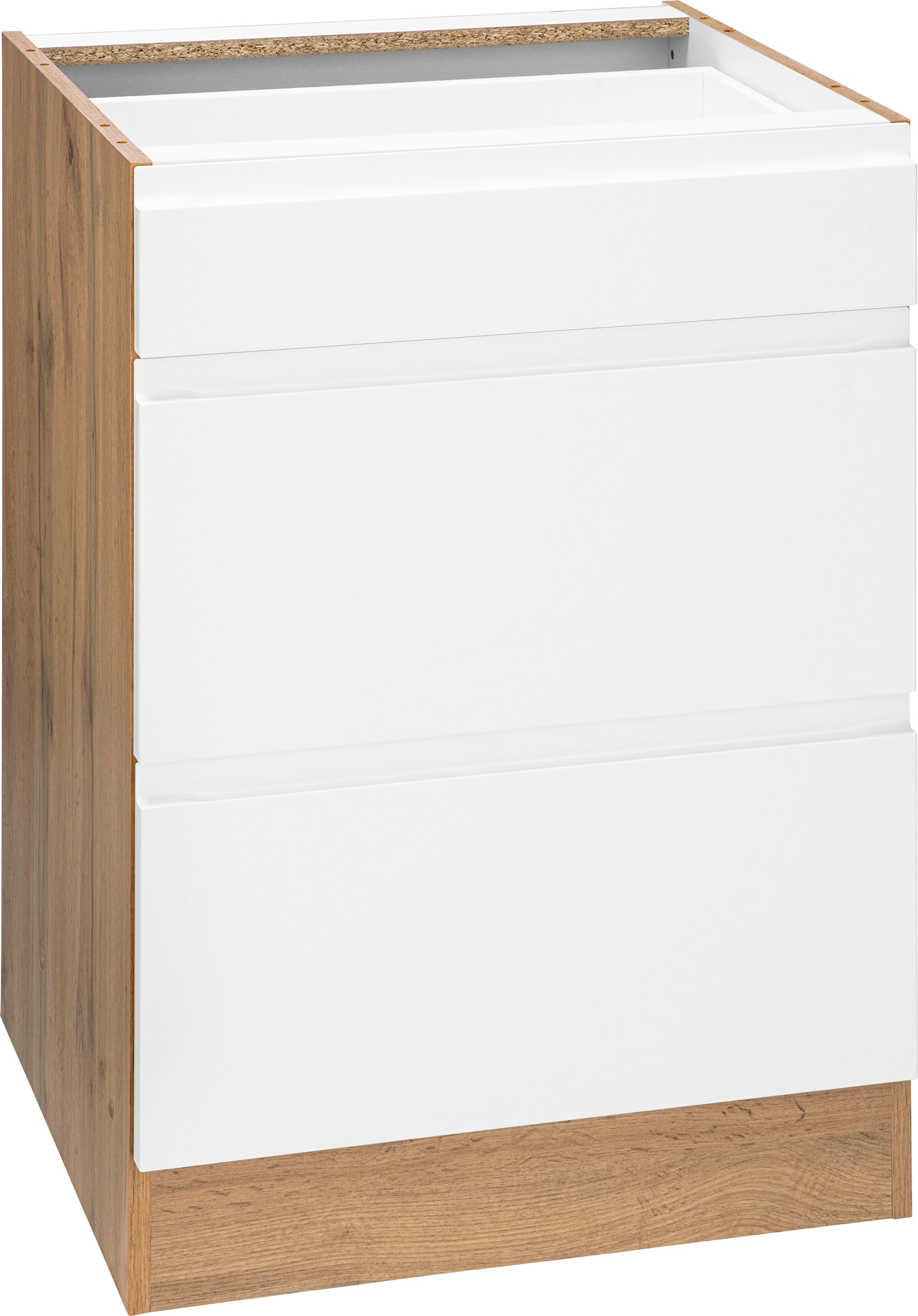 KOCHSTATION Unterschrank »KS-Bruneck« >>Bruneck<< 60 cm breit, für viel Stauraum, hochwertige MDF-Fronten