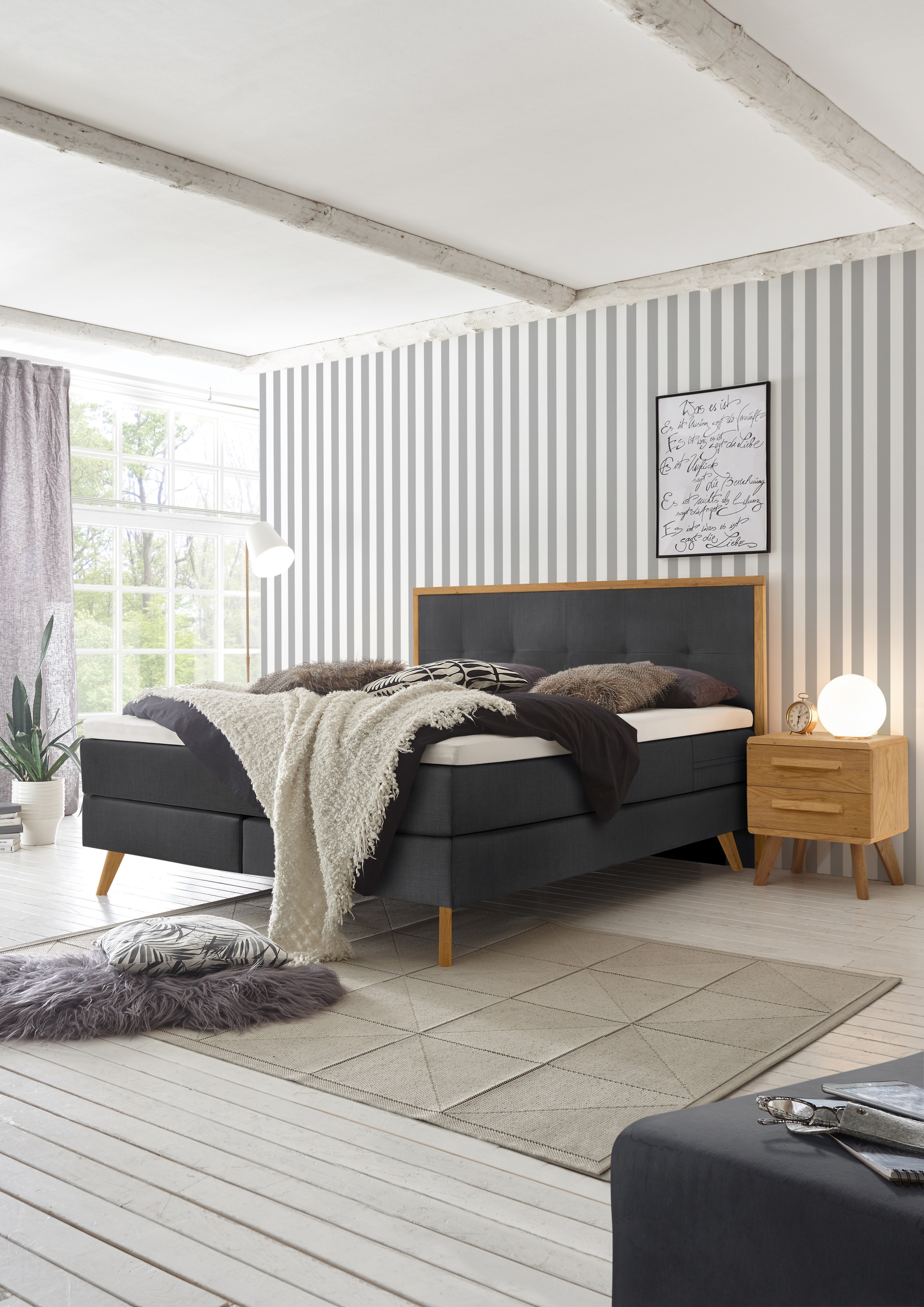 2. Bild von HASENA Boxspringbett Nordic, inkl. Topper, Kopfteilrahmen und Füsse aus massiver Eiche