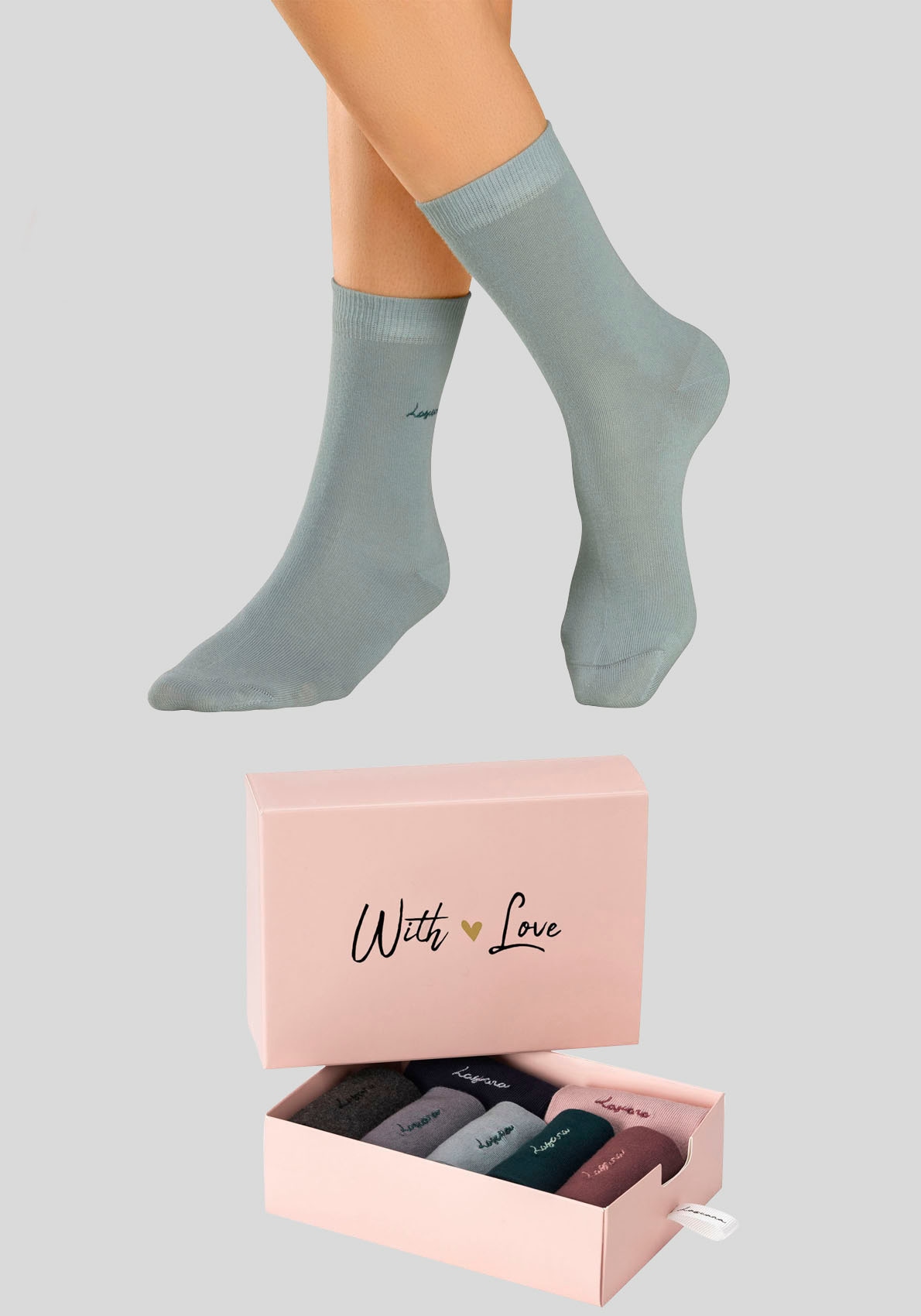 LASCANA Basicsocken, (Box, 7 Paar), mit hochwertiger Logo Stickerei