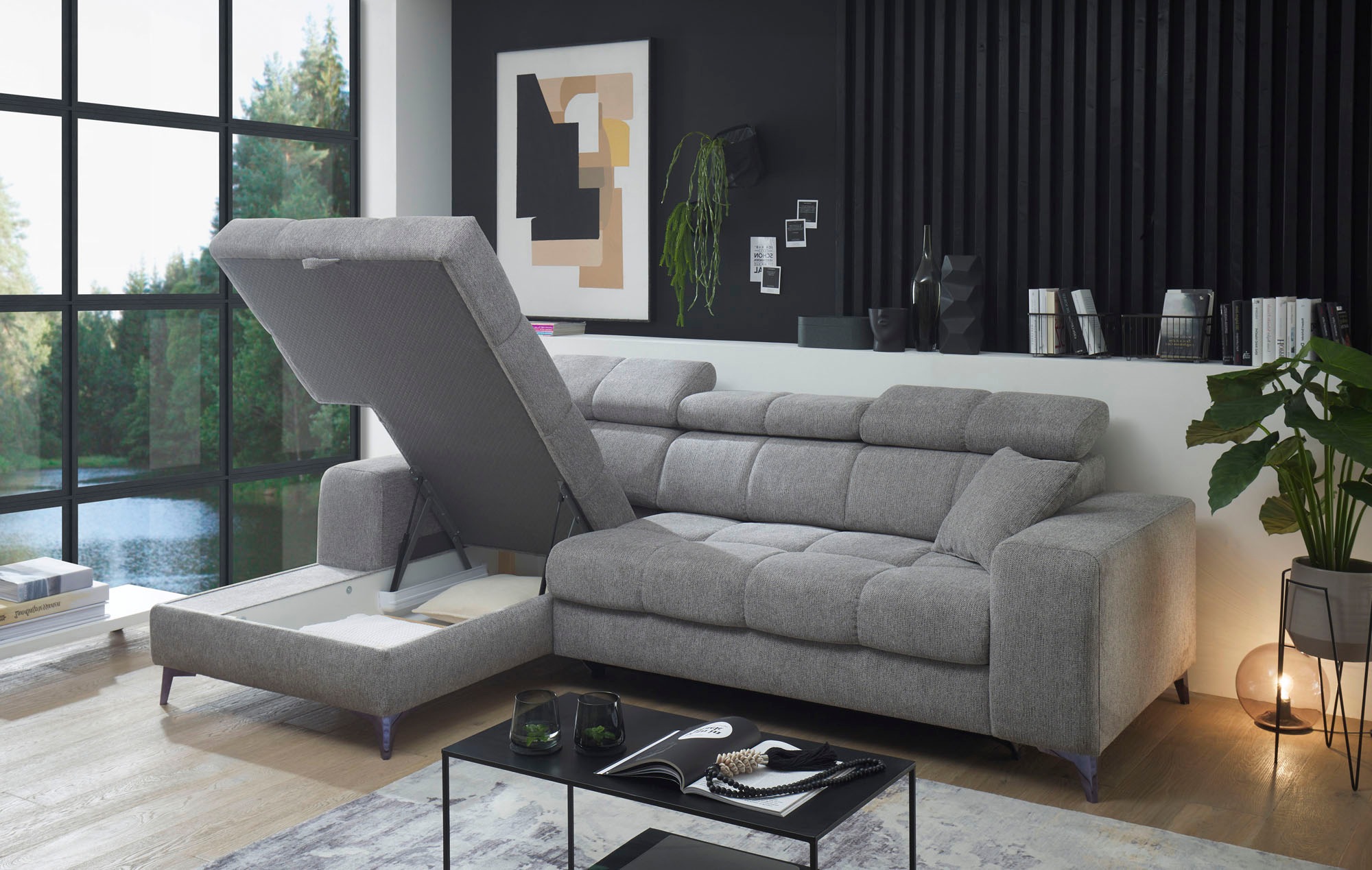 ED EXCITING DESIGN Ecksofa »Sydney L-Form«, mit Bettfunktion, Bettkasten, Kopfteilverstellung & 2 Zierkissen
