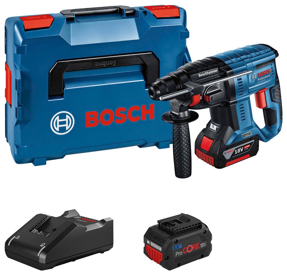 Bosch Professional Akku-Bohrhammer »GBH 18V-21«, (Set), inkl. 2 Akkus, Ladegerät und L-Boxx