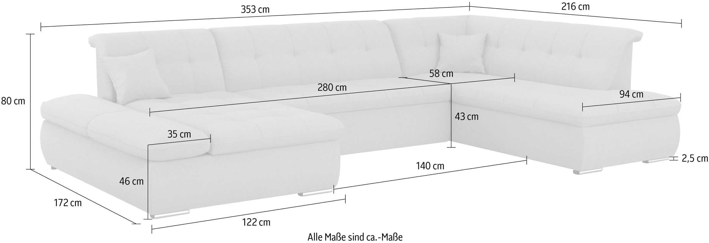 DOMO collection Wohnlandschaft »Moric U-Form auch in Cord«, im XXL-Format, wahlweise mit Bettfunktion und Armlehnenverstellung