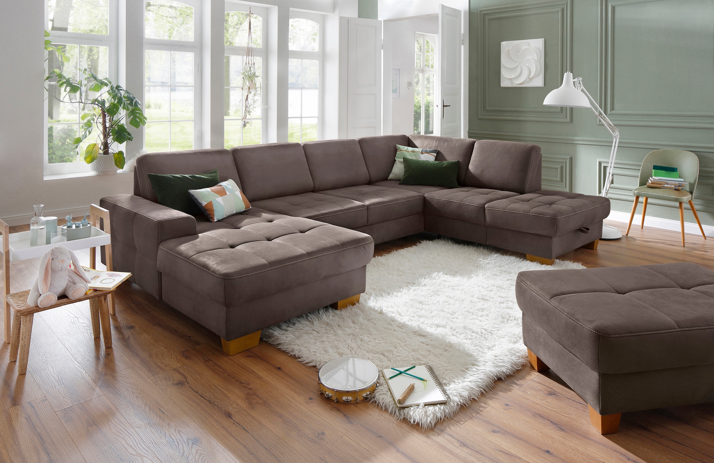 Home affaire Wohnlandschaft »Puccini U-Form«, mit Federkern, Sitztiefenverstellung, Kontrastnaht