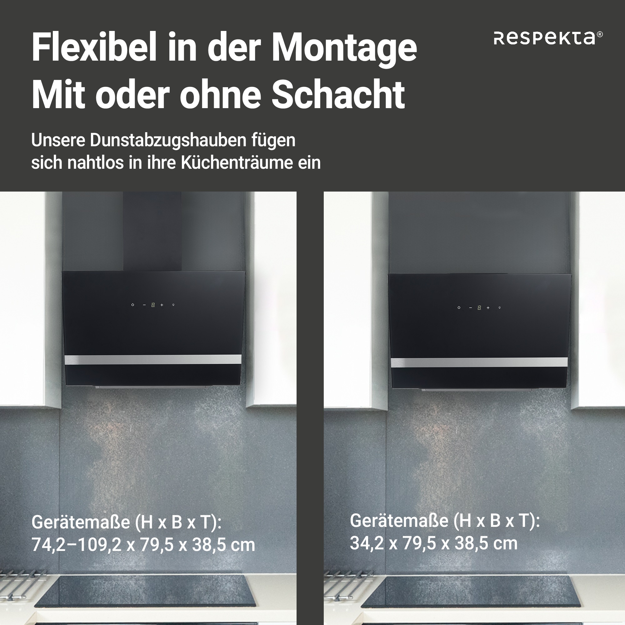 RESPEKTA Wandhaube »CH 24080«, 80 cm, 3 Leistungsstufen, LED-Beleuchtung, Ab- und Umluftfähig