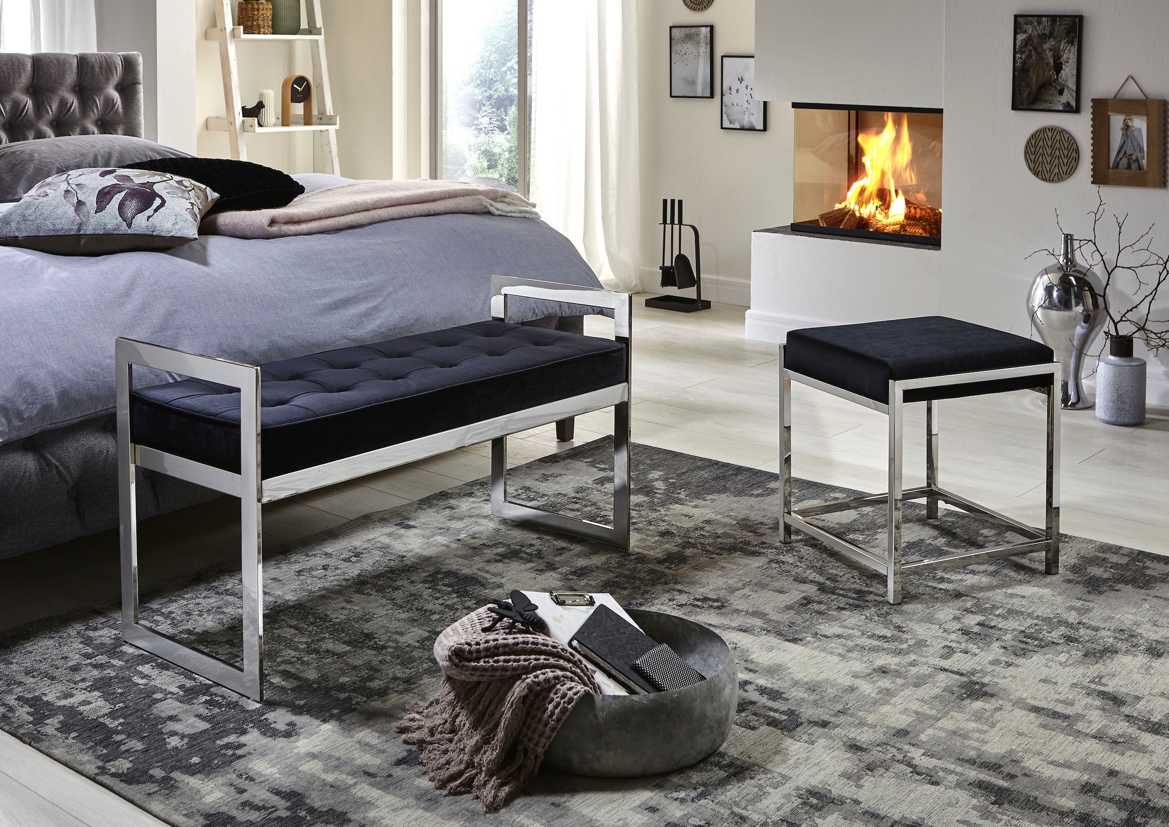 HAKU Bank »Flurbank, Garderobenbank, Sitzbank« rechteckig - aus Metall Silber - B/T/H 100/40/57 cm