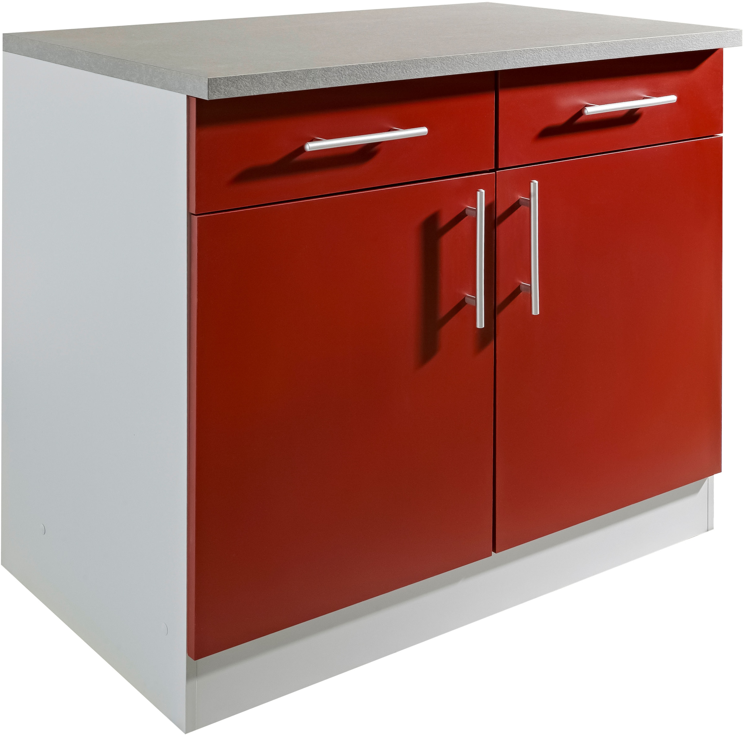 WIHO KÜCHEN Unterschrank »Kiel« 100 cm breit, 60 cm tief Front und Korpus: Burgund, Arbeitsplatte: Canvas Grau