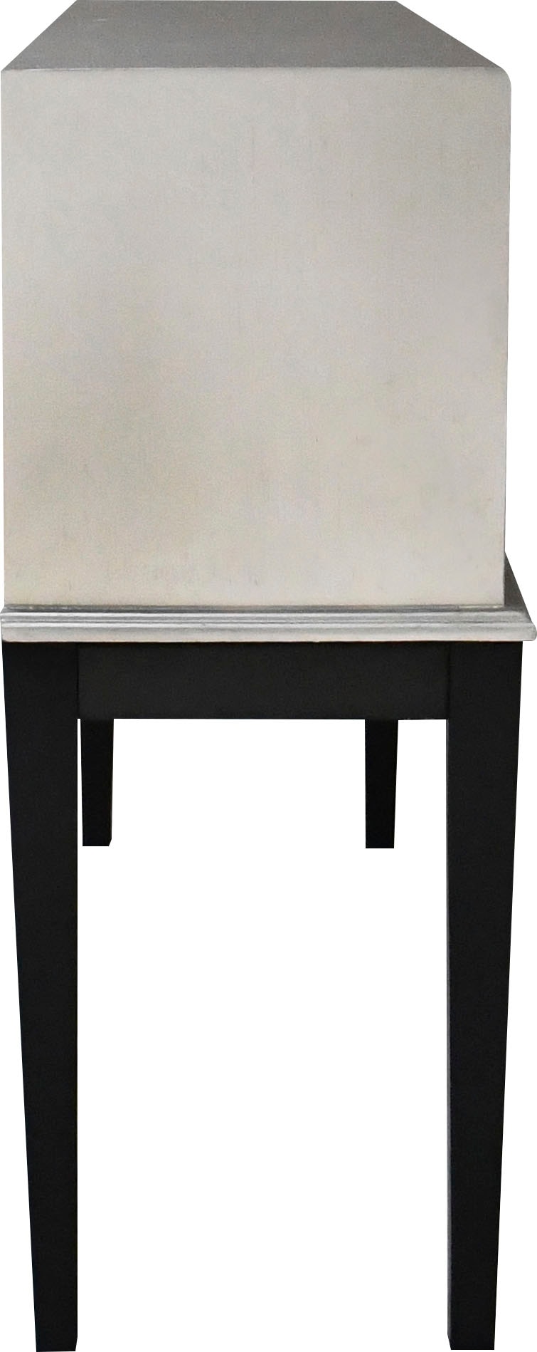 Leonique Kommode »Claudi«, Kommode, schwarze Holzbeine, Matt-Silber, 4 Schubkästen, 122x26x90 cm