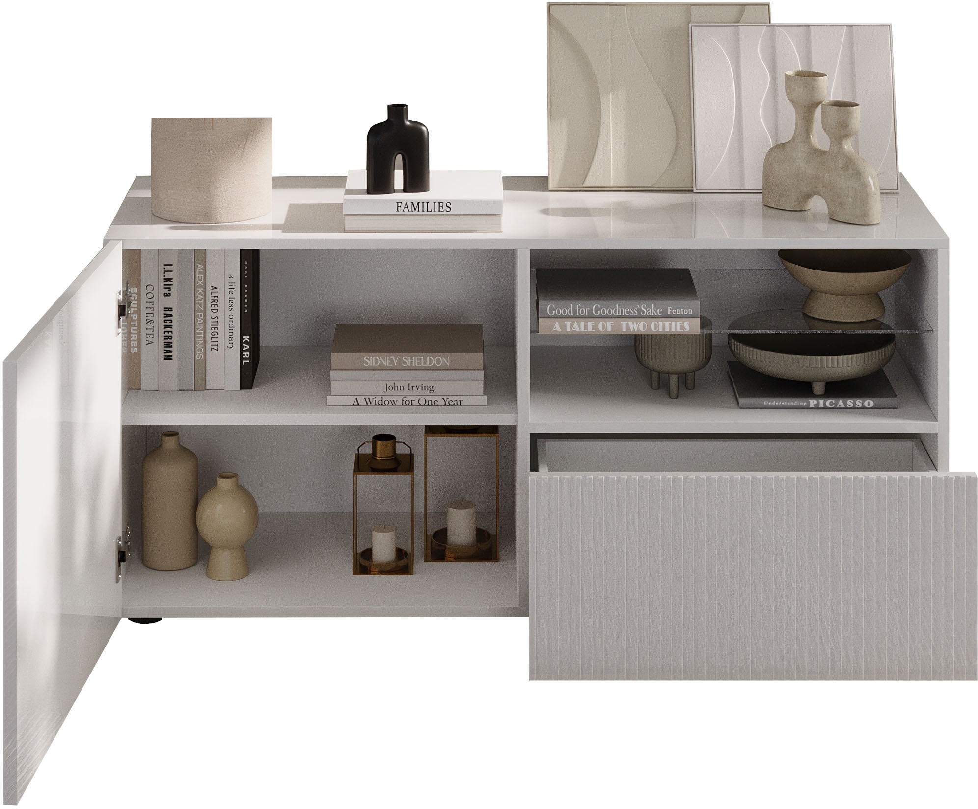 INOSIGN Lowboard »Rio Breite 120 cm, TV-Board 1 Tür u. 1 Schubkasten, TV-Schrank«, geriffelte Front, modern u. elegant, für kleine Räume