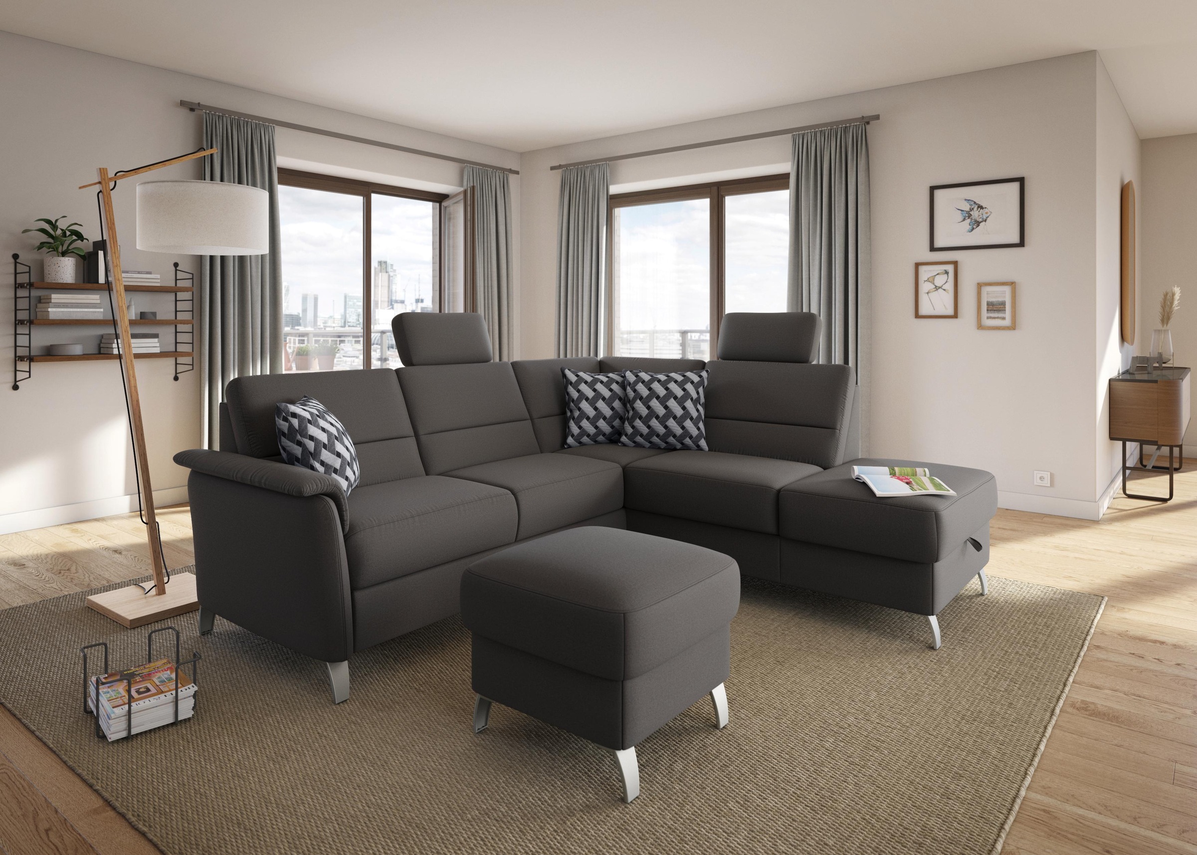 sit&more Ecksofa »Palmera L-Form«, Federkern, wahlweise mit Bettfunktion und mit/ohne Stauraum