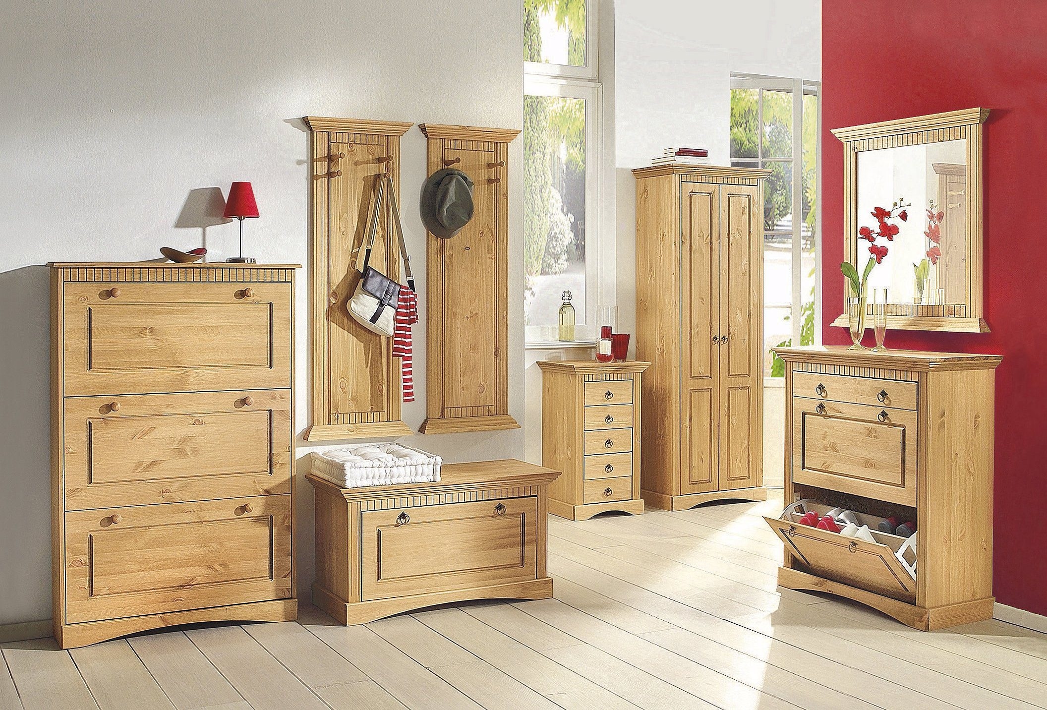 Home affaire Garderobenschrank »Rustic«, aus 71 online massiver bestellen Kiefer, mit Breite cm, Kassetenoptik