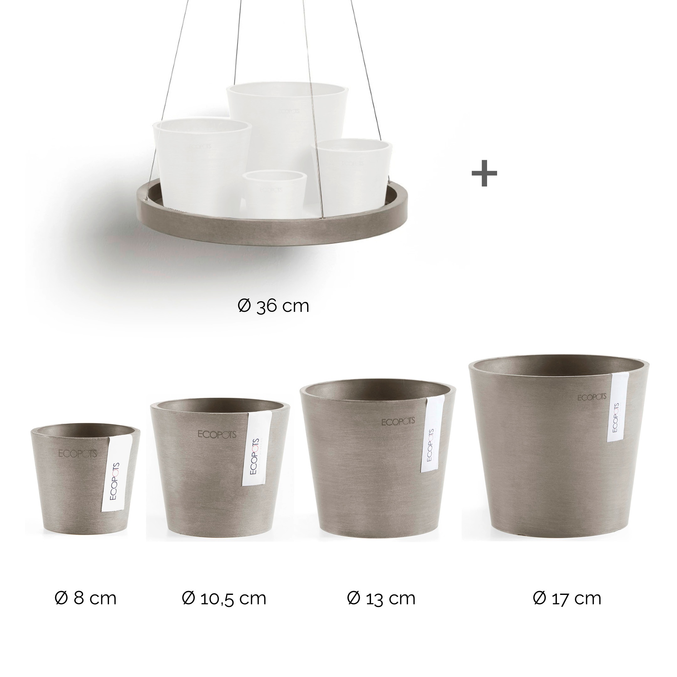ECOPOTS Blumentopf »Amsterdam Mini«, (Set, 4 St.), verschiedene Größen mit passendem Untersetzer Ø36cm