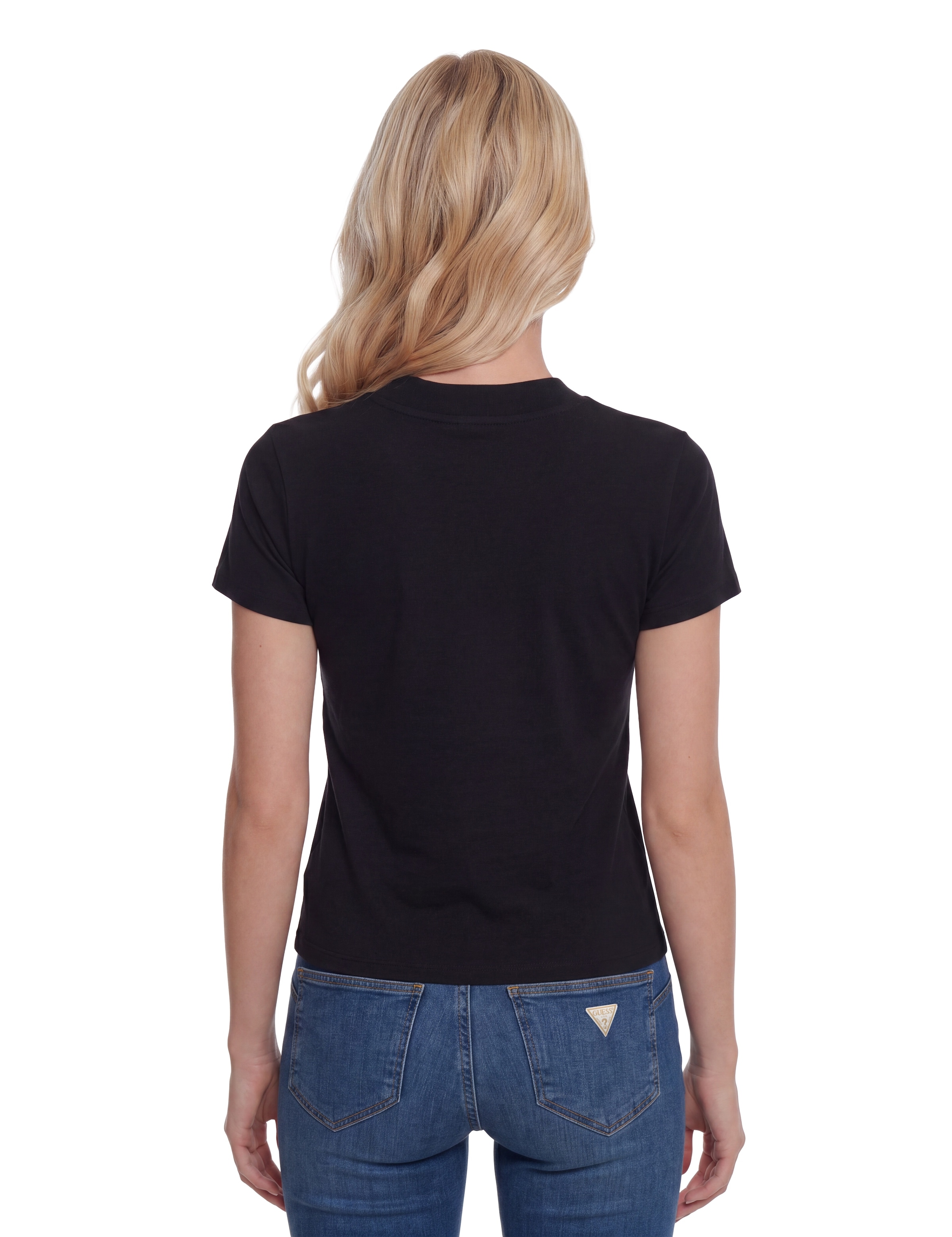 Guess T-Shirt »SS MOCK NECK ALL OVER 4G TEE« mit Strassbesatz, Slim Fit
