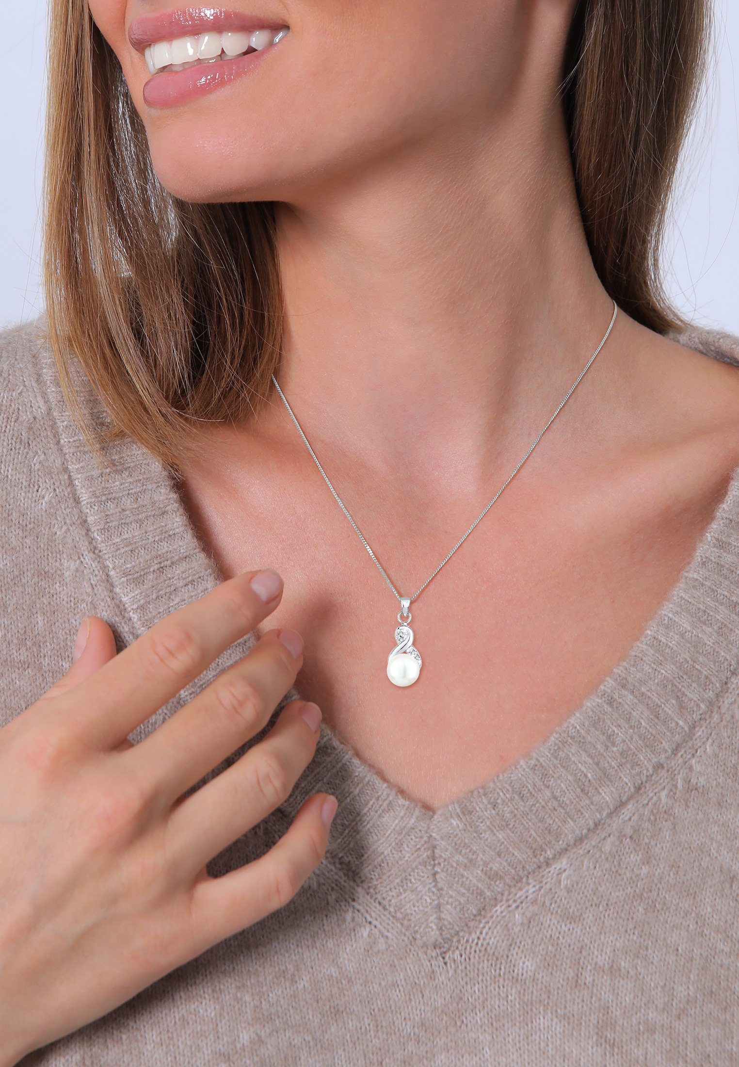 Elli Perlenkette »Infinity Kristalle Süßwasserzuchtperle 925 Sterling Silber«