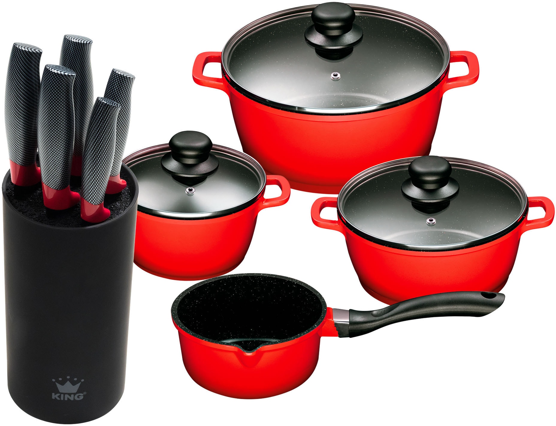 KING Topf-Set Set, 4 Töpfe, 3 Deckel, 1 Messerblock, 5 Kochmesser, 10 Stk. günstig online kaufen